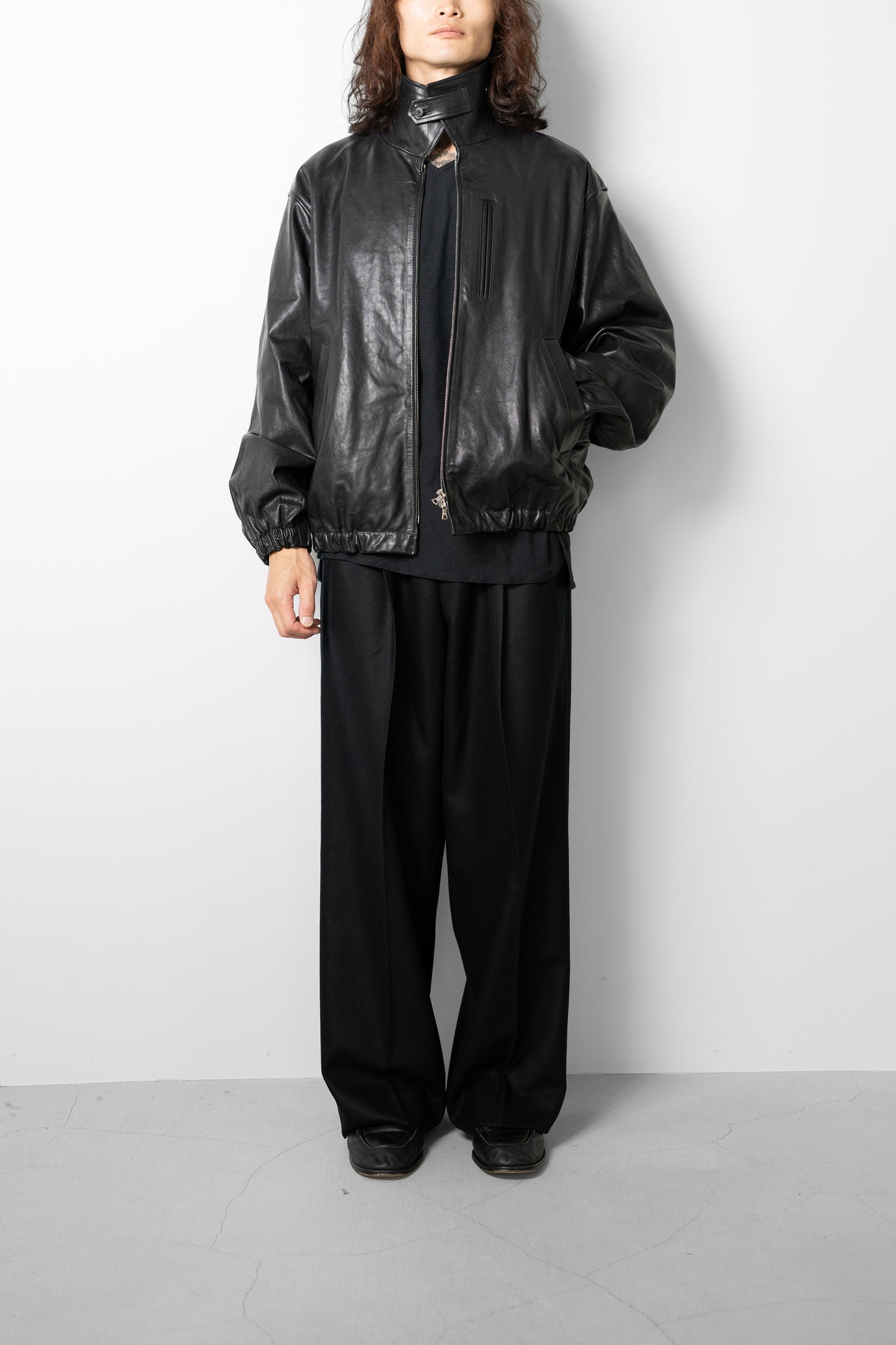 ssstein/ CALF ZIP SHORT JACKET "BLACK"