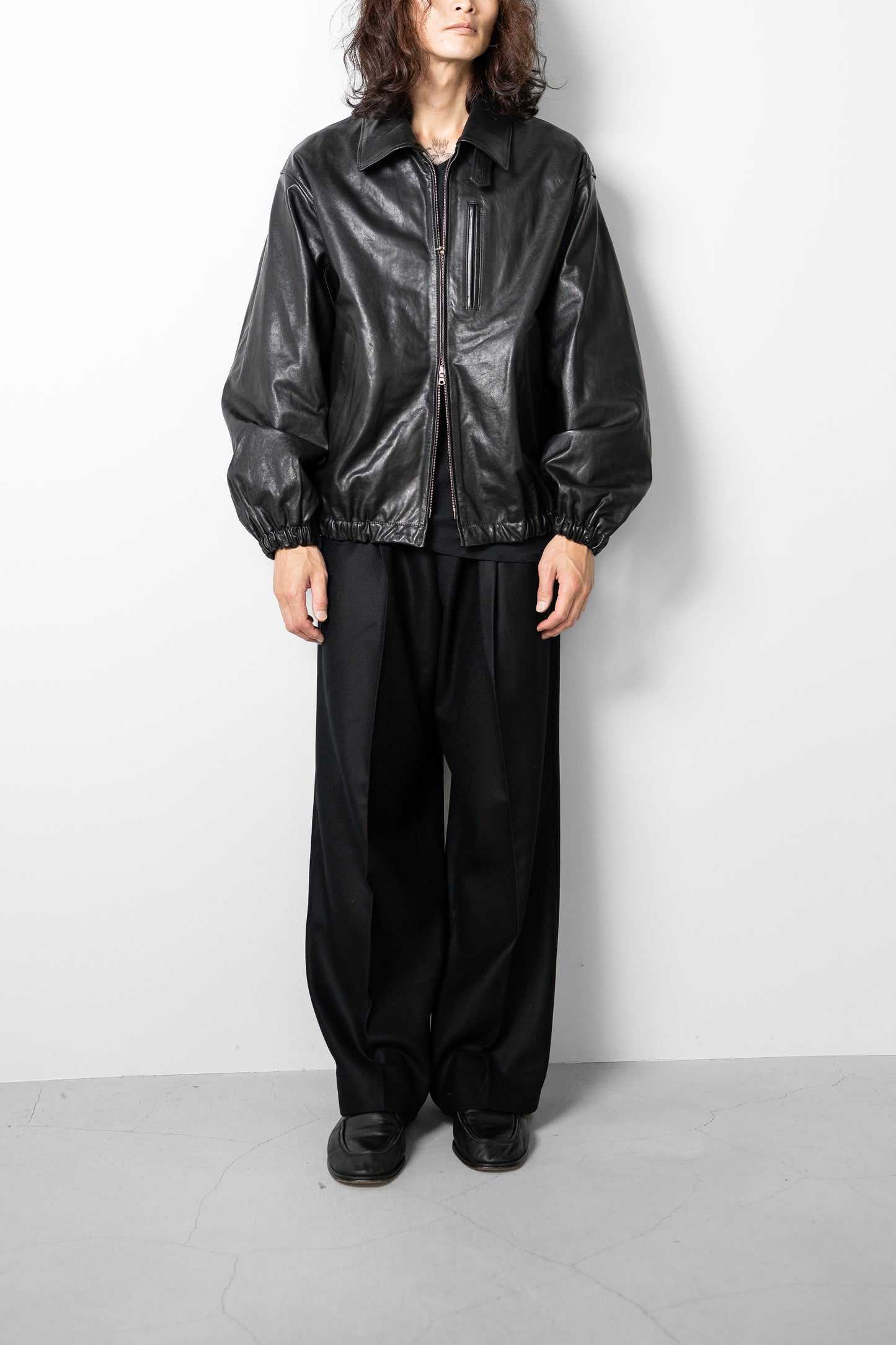 ssstein/ CALF ZIP SHORT JACKET "BLACK"