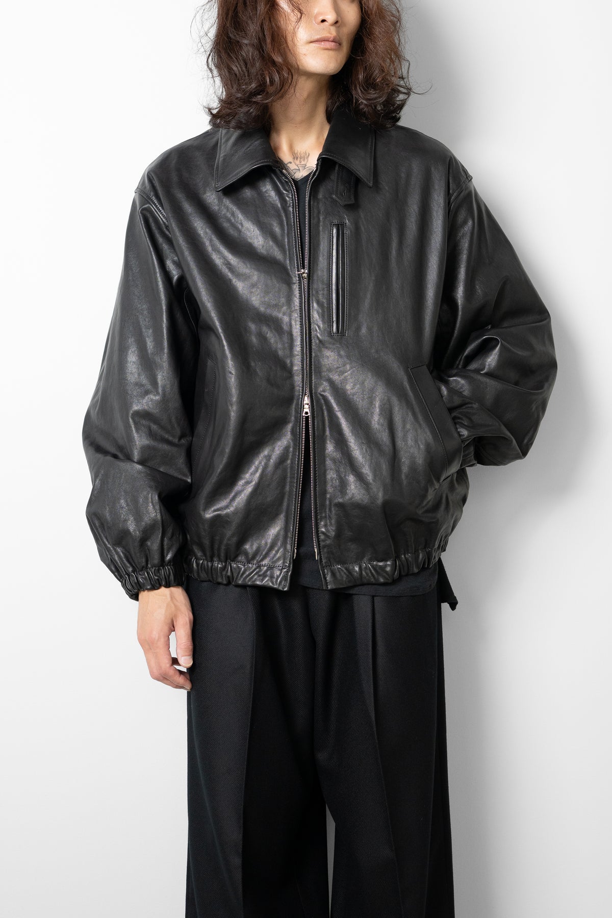 ssstein/ CALF ZIP SHORT JACKET "BLACK"