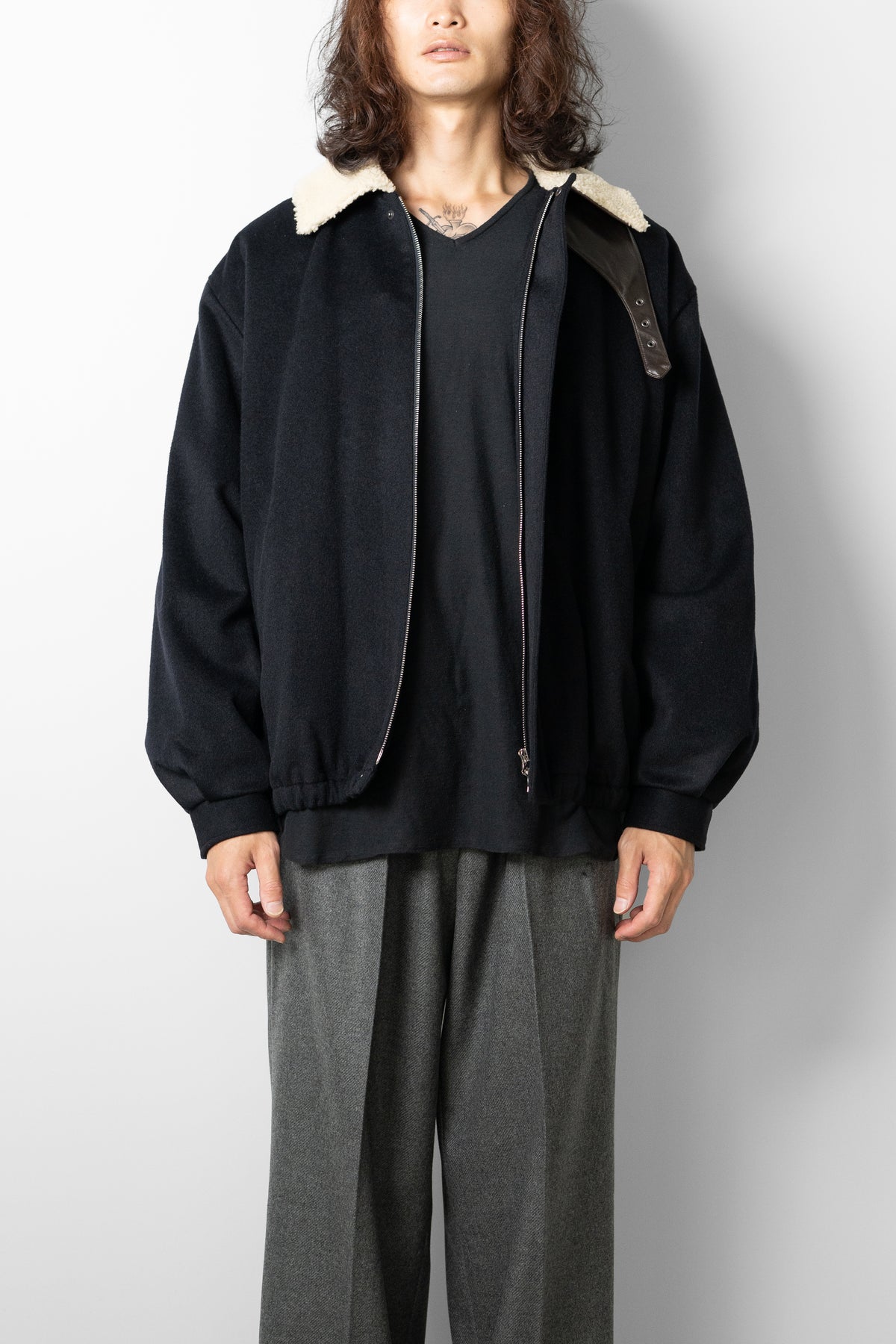 ssstein/ MOUTON COLLAR WOOL CASHMERE PADDED JACKET "DARK NAVY"