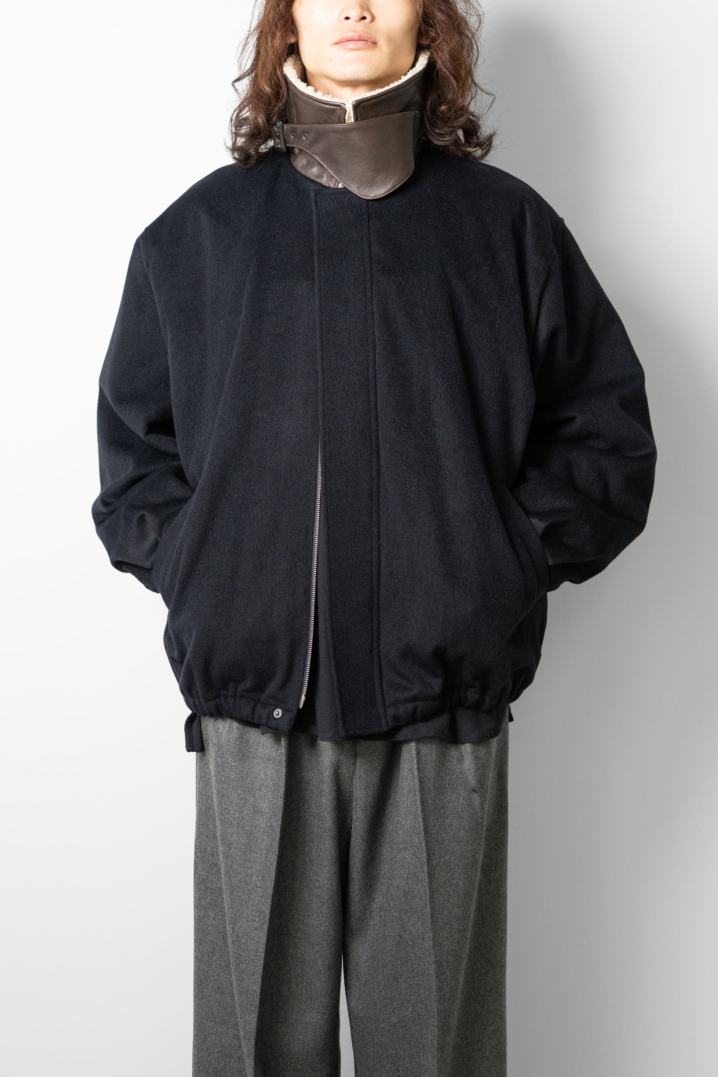 ssstein/ MOUTON COLLAR WOOL CASHMERE PADDED JACKET "DARK NAVY"