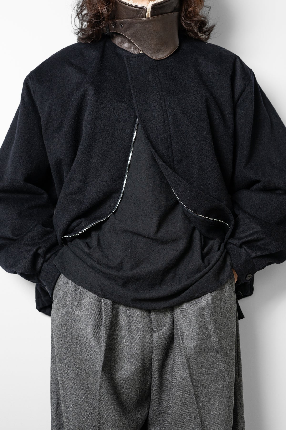 ssstein/ MOUTON COLLAR WOOL CASHMERE PADDED JACKET "DARK NAVY"