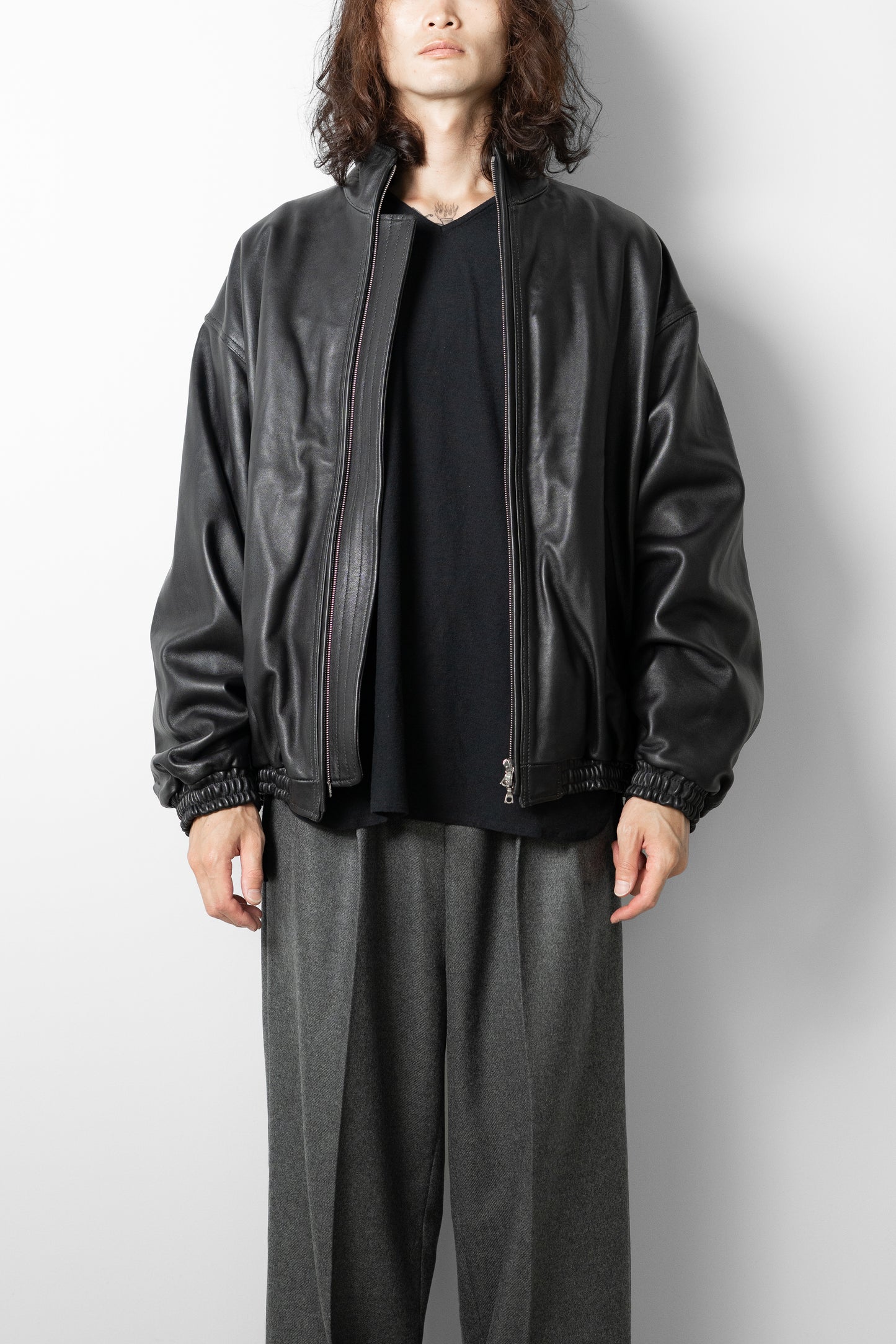 ssstein/ SHEEP LEATHER STAND COLLAR JACKET "BLACK"