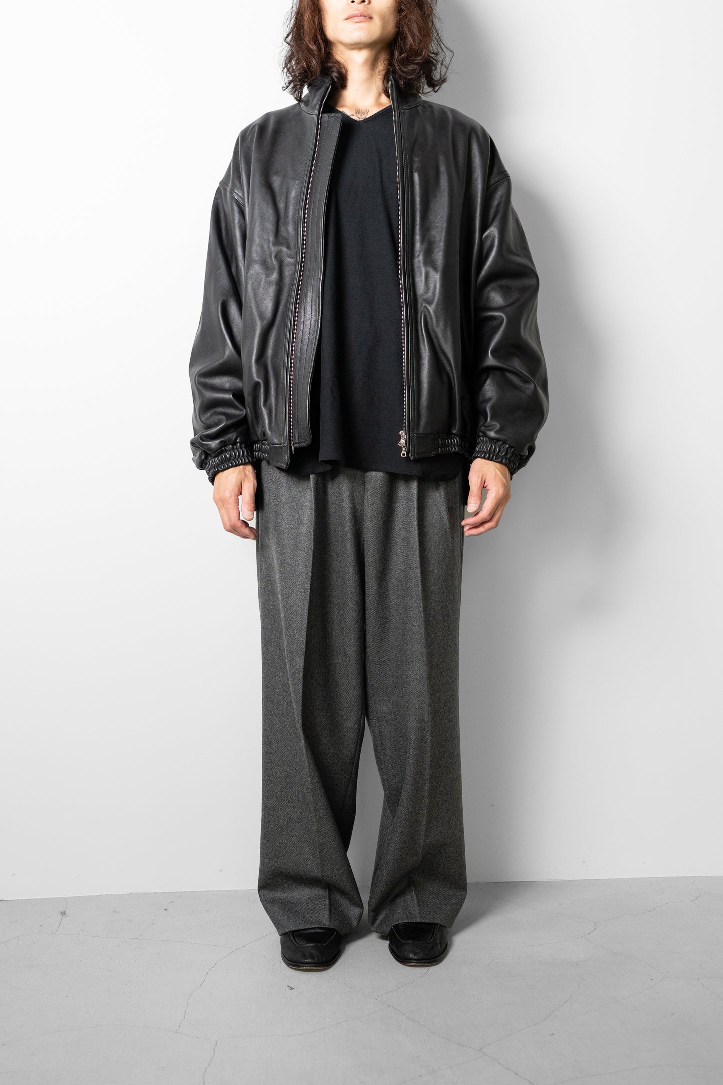 ssstein/ SHEEP LEATHER STAND COLLAR JACKET "BLACK"
