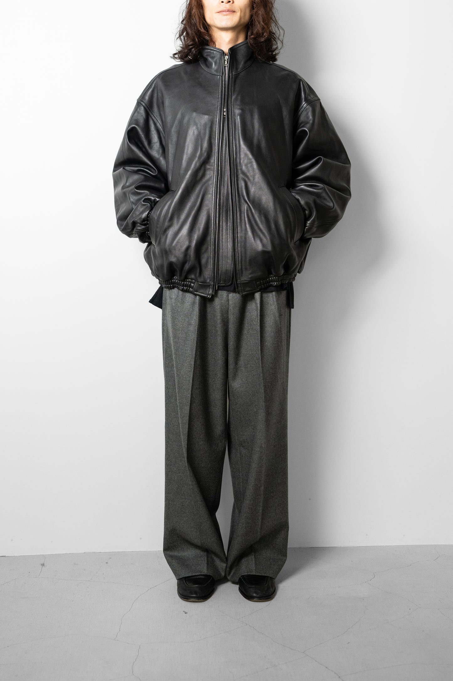 ssstein/ SHEEP LEATHER STAND COLLAR JACKET "BLACK"