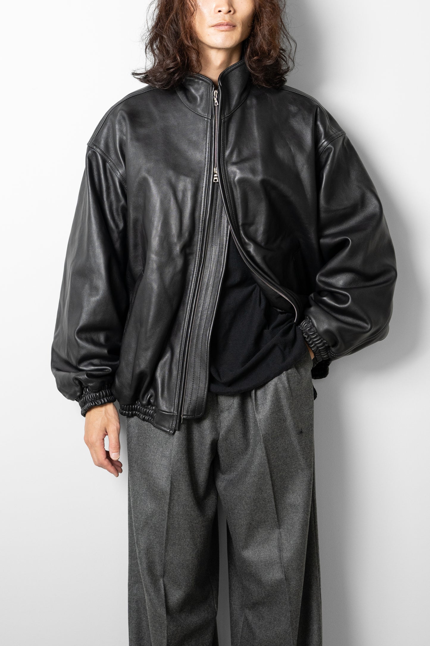 ssstein/ SHEEP LEATHER STAND COLLAR JACKET "BLACK"
