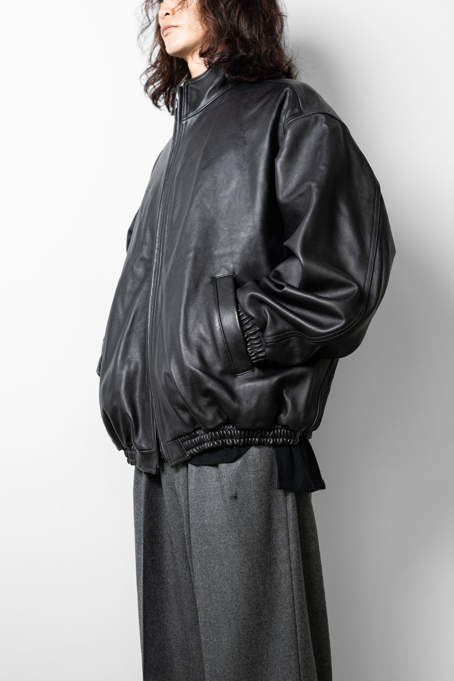 ssstein/ SHEEP LEATHER STAND COLLAR JACKET "BLACK"