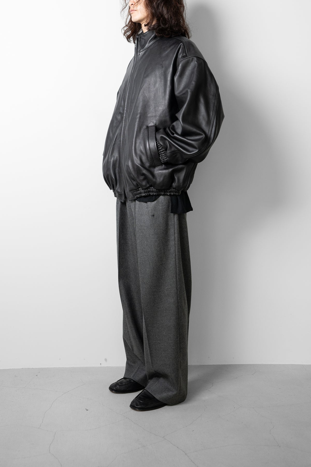 ssstein/ SHEEP LEATHER STAND COLLAR JACKET "BLACK"