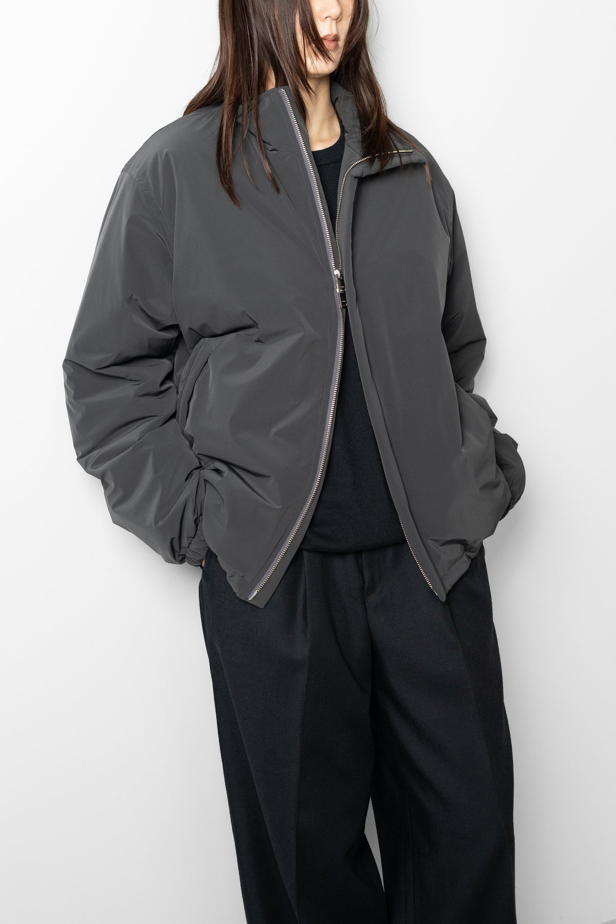 YOKE/ Nylon Puffer Stand Blouson "Charcoal"