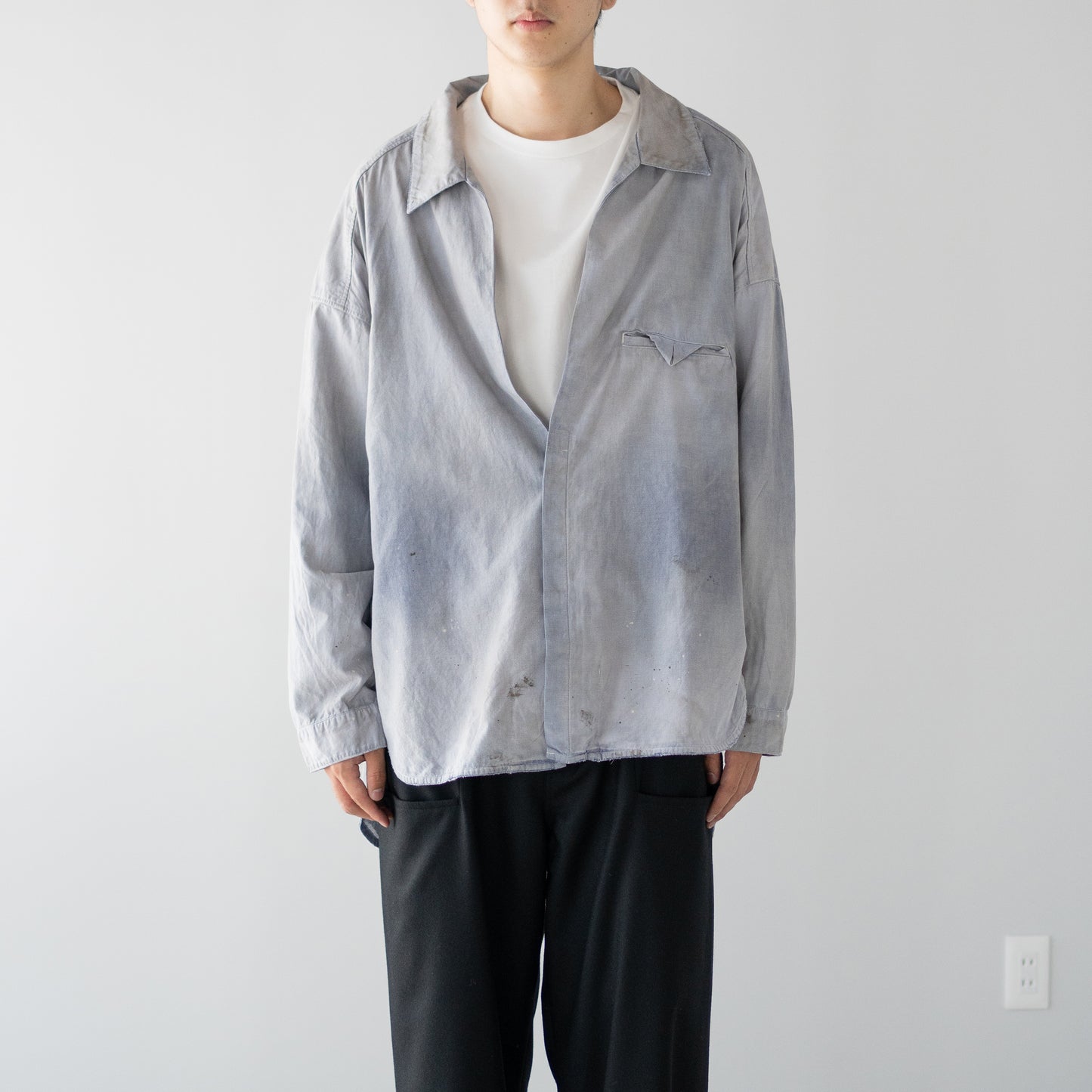 ANCELLM / AGING CHAMBRAY LONG SHIRT "DUSKY PURPLE"