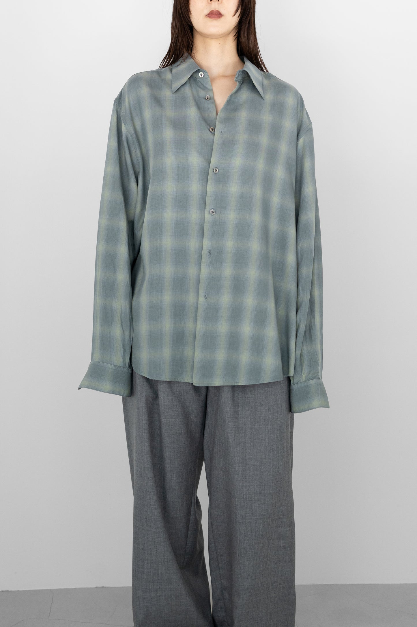 YOKE/ OMBRE PLAID REGULAR COLLAR SHIRT "MIST GREEN"