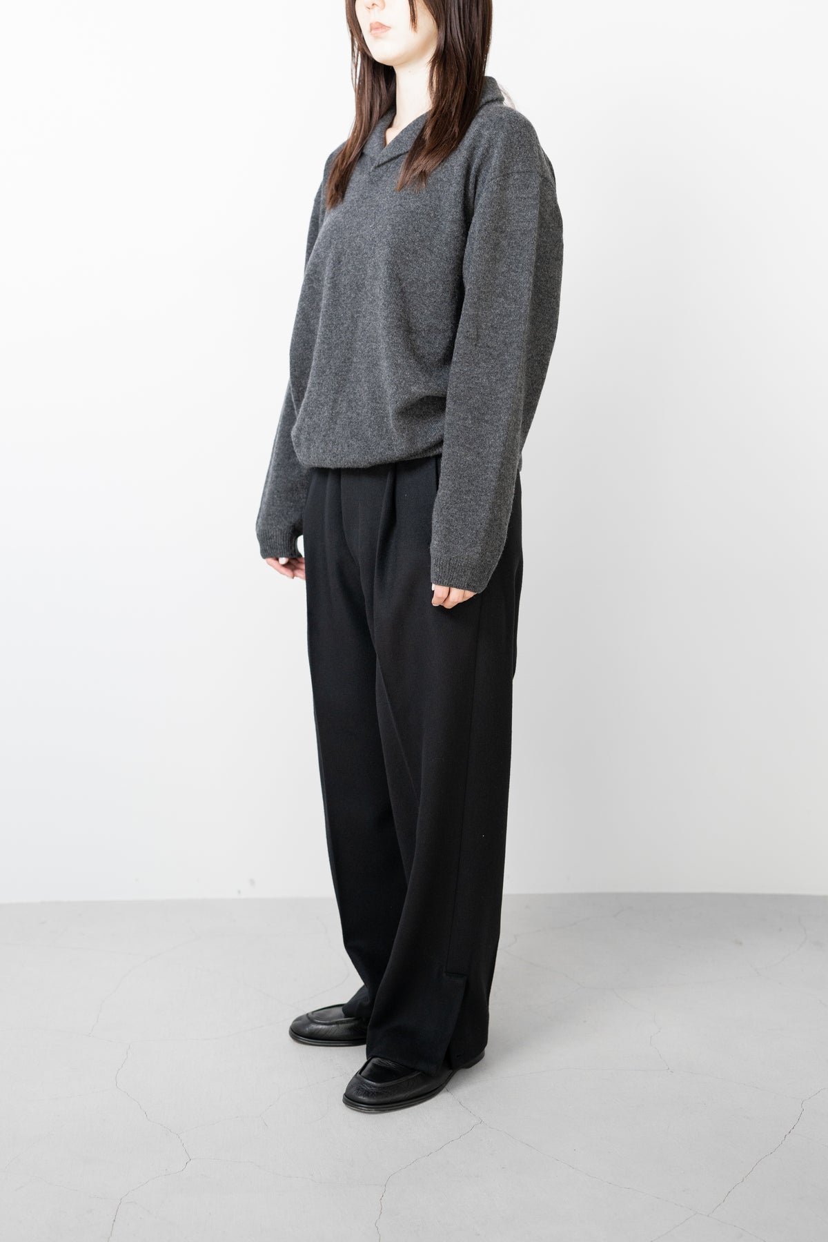 Blanc YM/ Wool Open Collar Knit Shirts "GRAY"