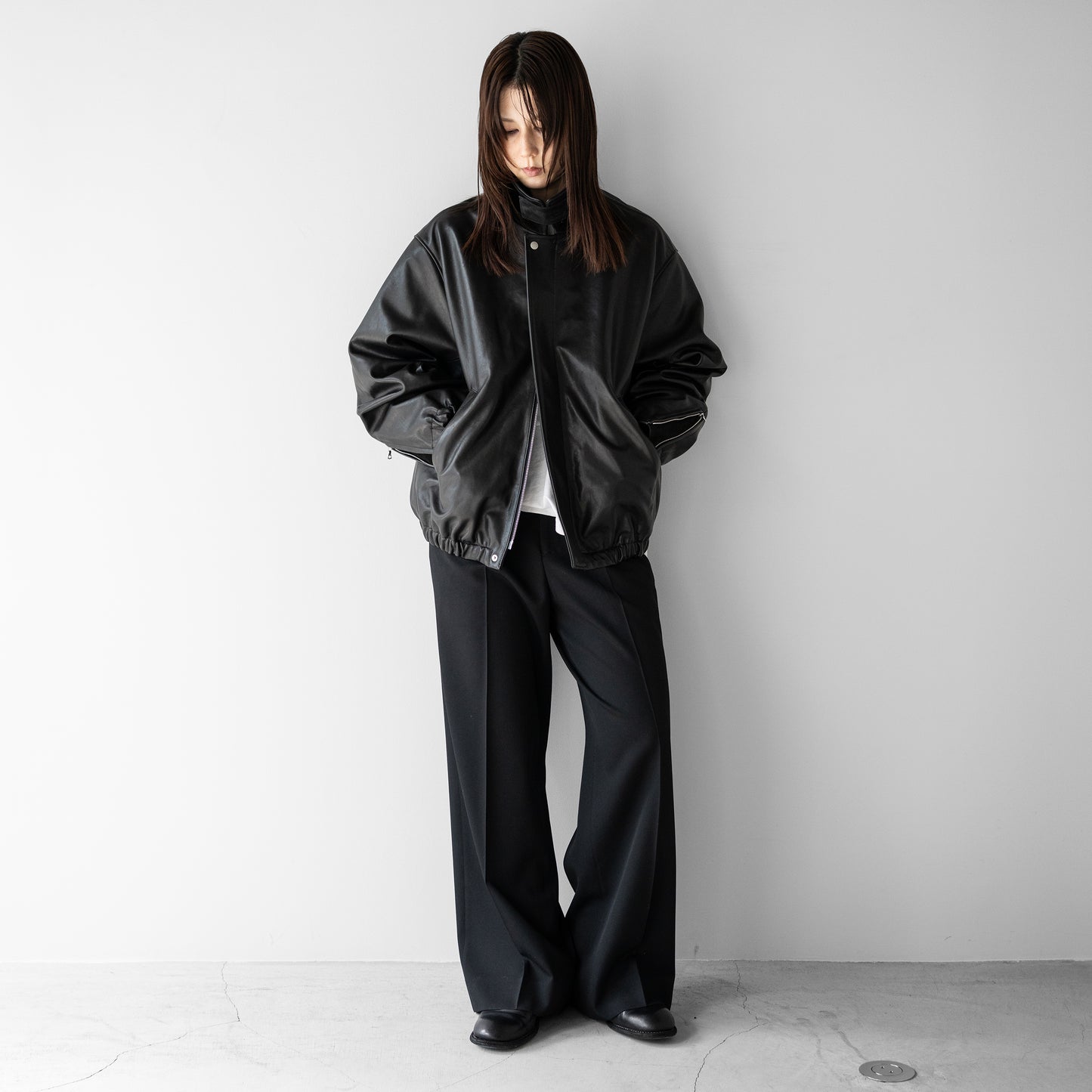 ssstein/ -ex- SHEEP LEATHER ZIP SHORT JACKET "BLACK"