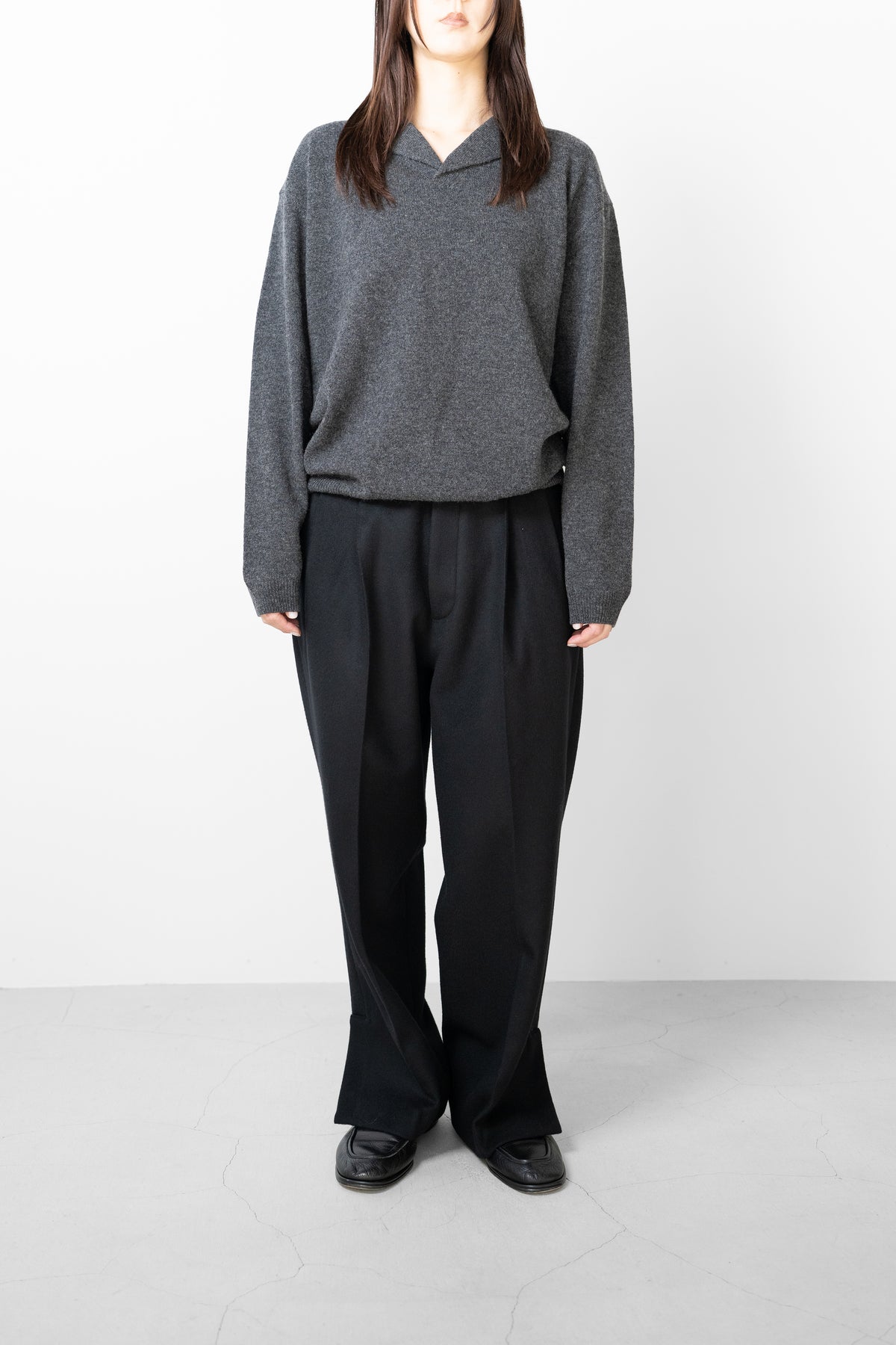 Blanc YM/ Wool Open Collar Knit Shirts "GRAY"