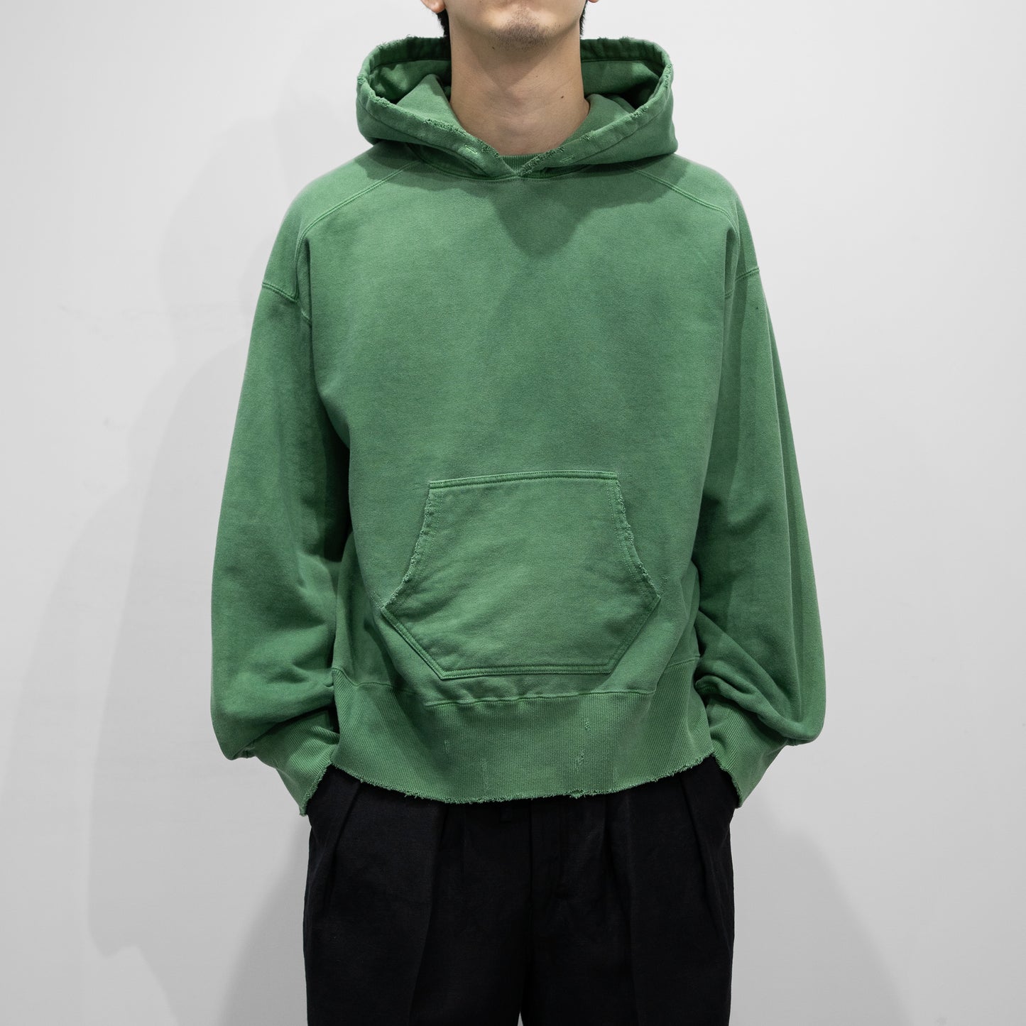 ANCELLM / DYED DAMAGE HOODIE "GREEN"