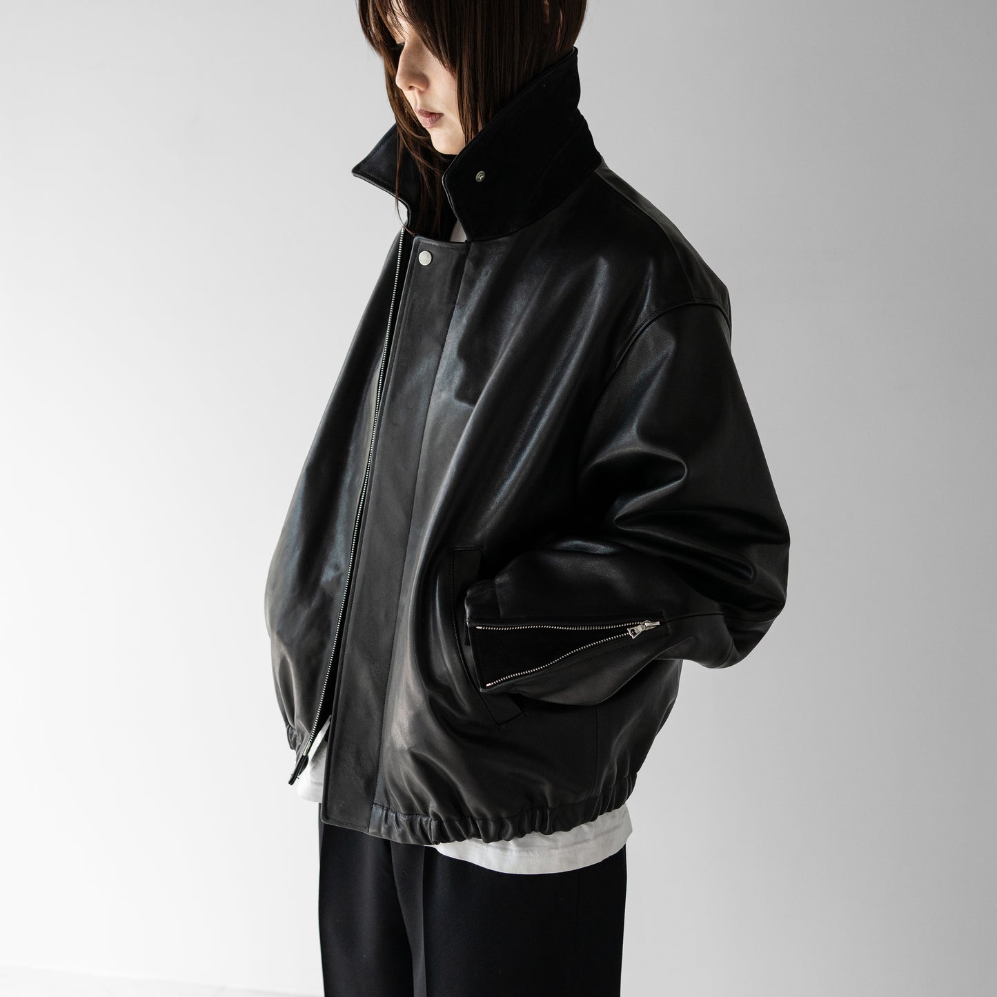 ssstein/ -ex- SHEEP LEATHER ZIP SHORT JACKET "BLACK"