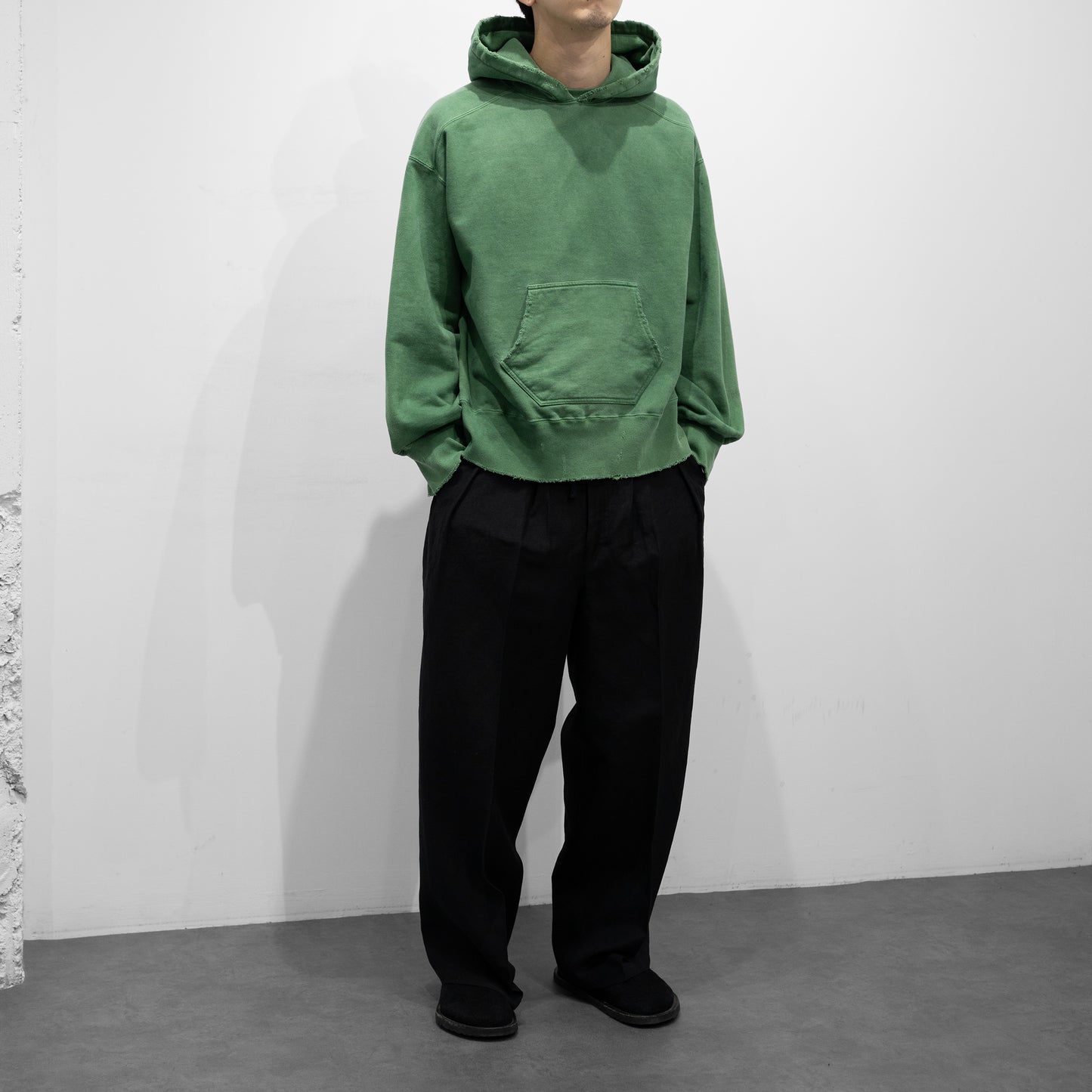 ANCELLM / DYED DAMAGE HOODIE "GREEN"