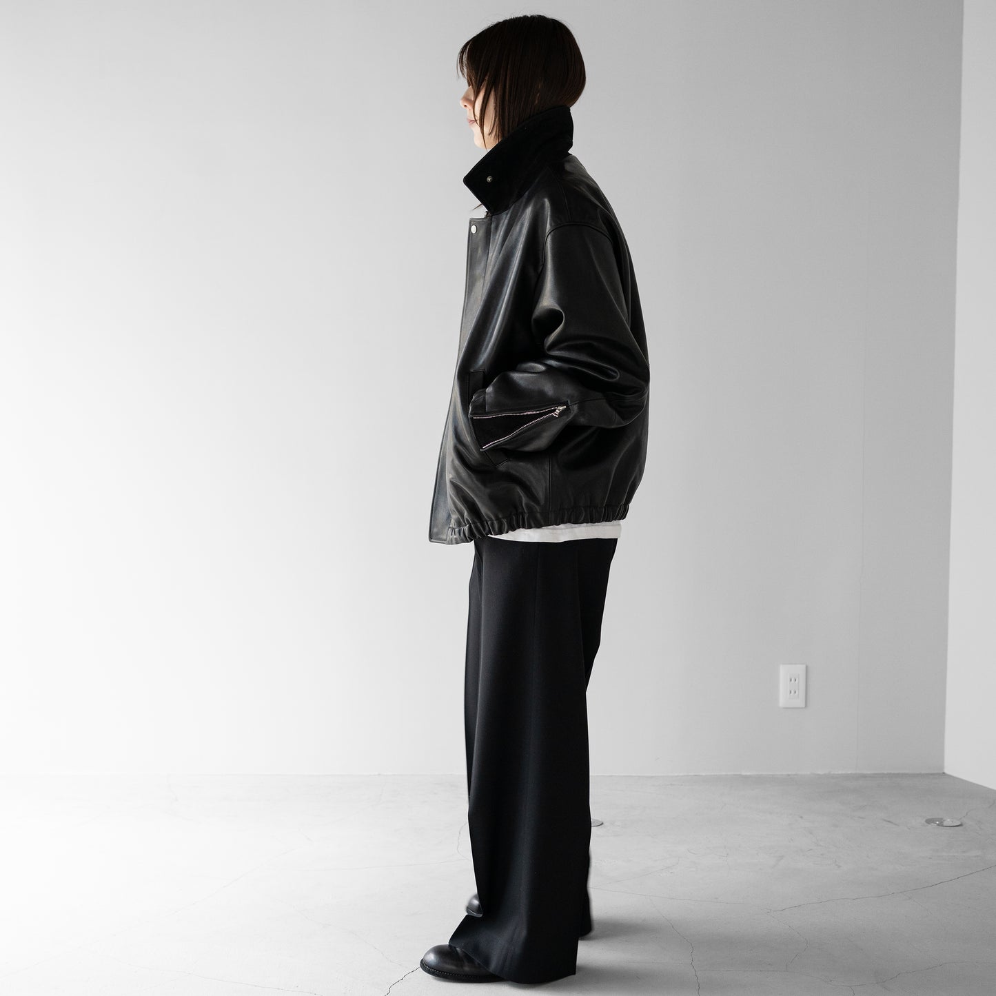 ssstein/ -ex- SHEEP LEATHER ZIP SHORT JACKET "BLACK"