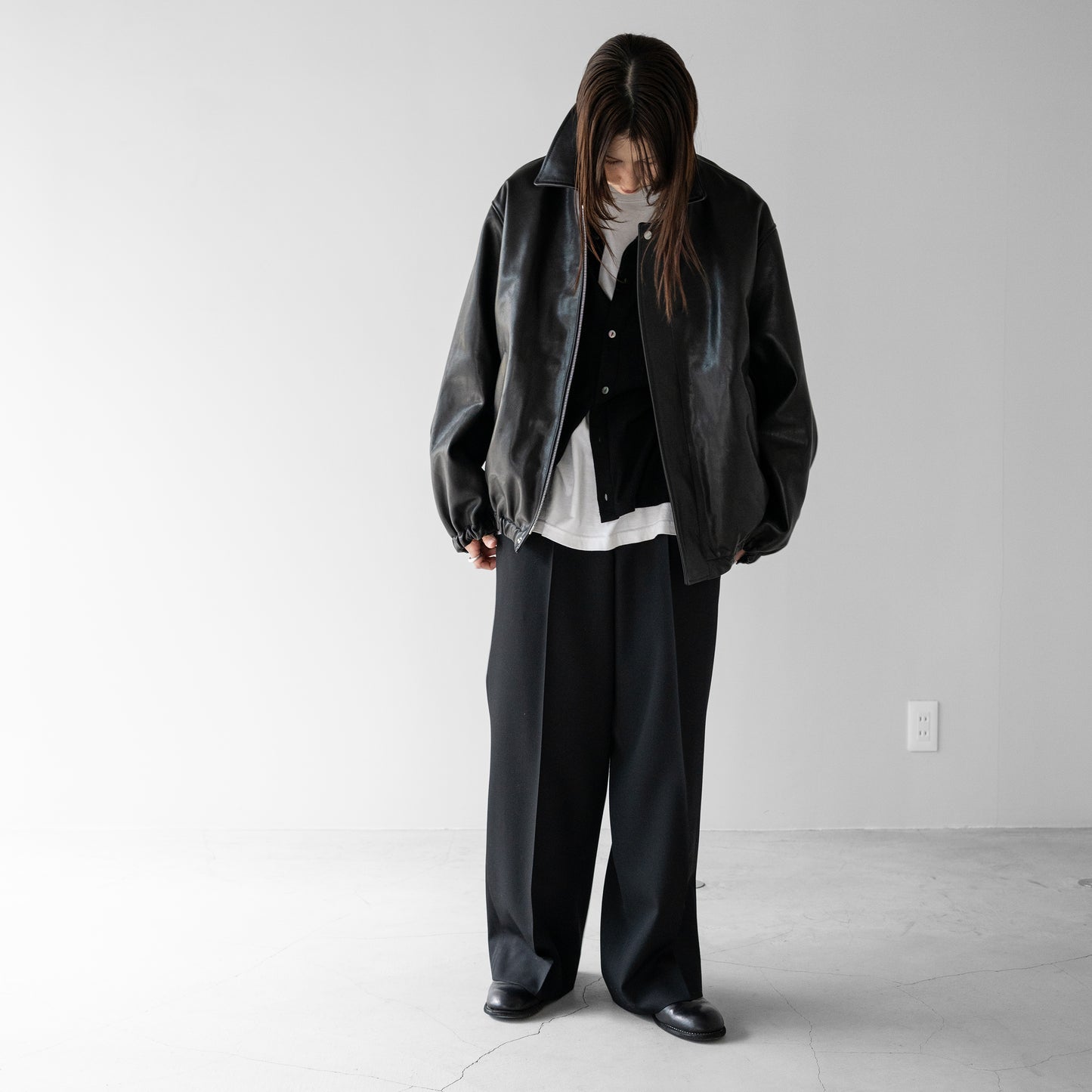 ssstein/ -ex- SHEEP LEATHER ZIP SHORT JACKET "BLACK"