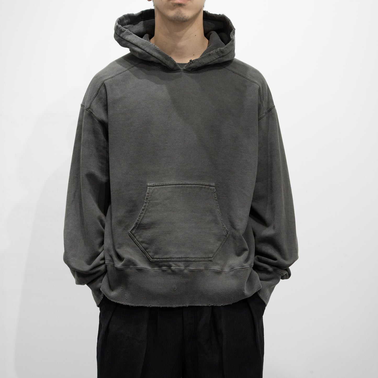 ANCELLM / DYED DAMAGE HOODIE "BLACK"