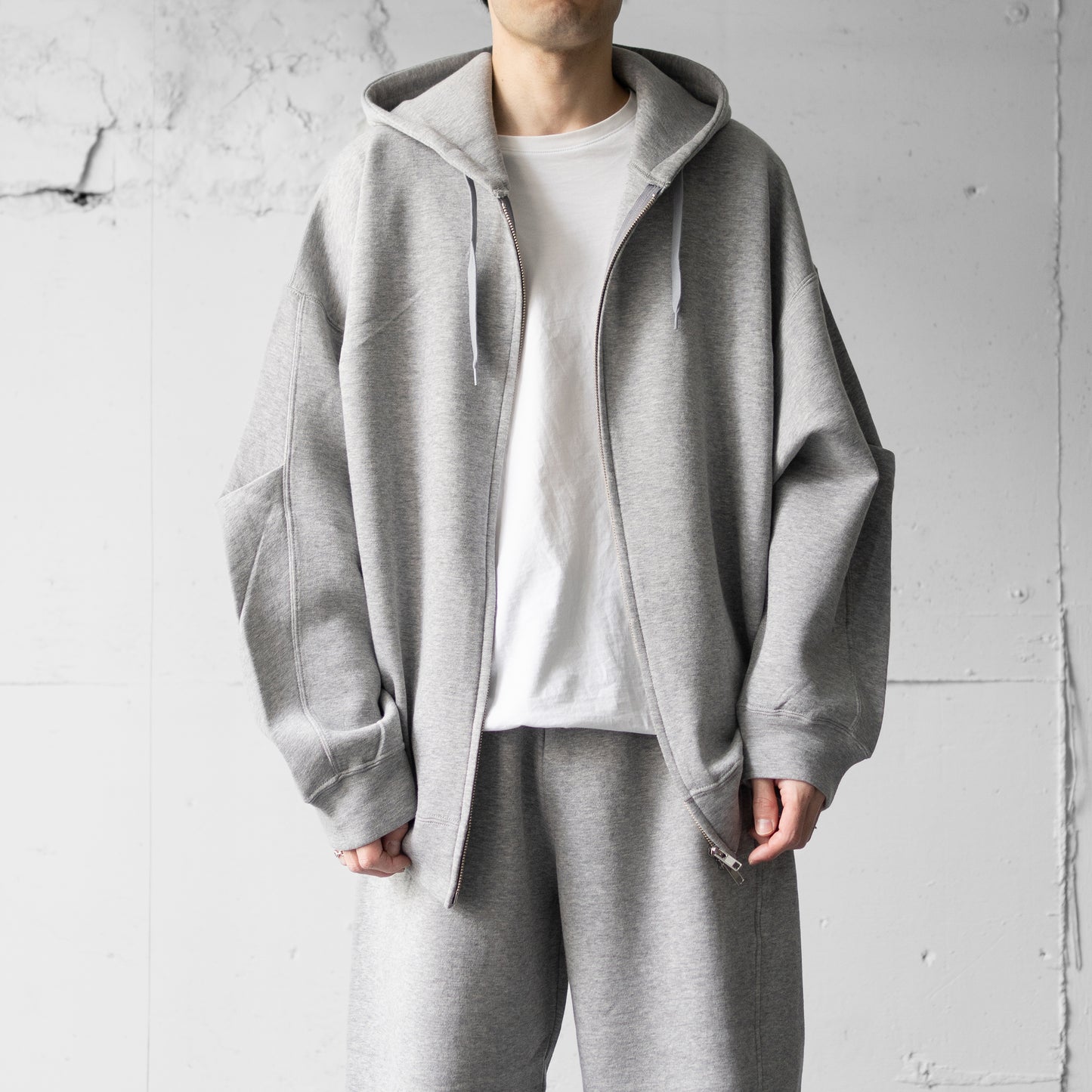 ssstein/ COTTON DOUBLE KNIT TUCKED ZIP HOODY "TOP GREY"