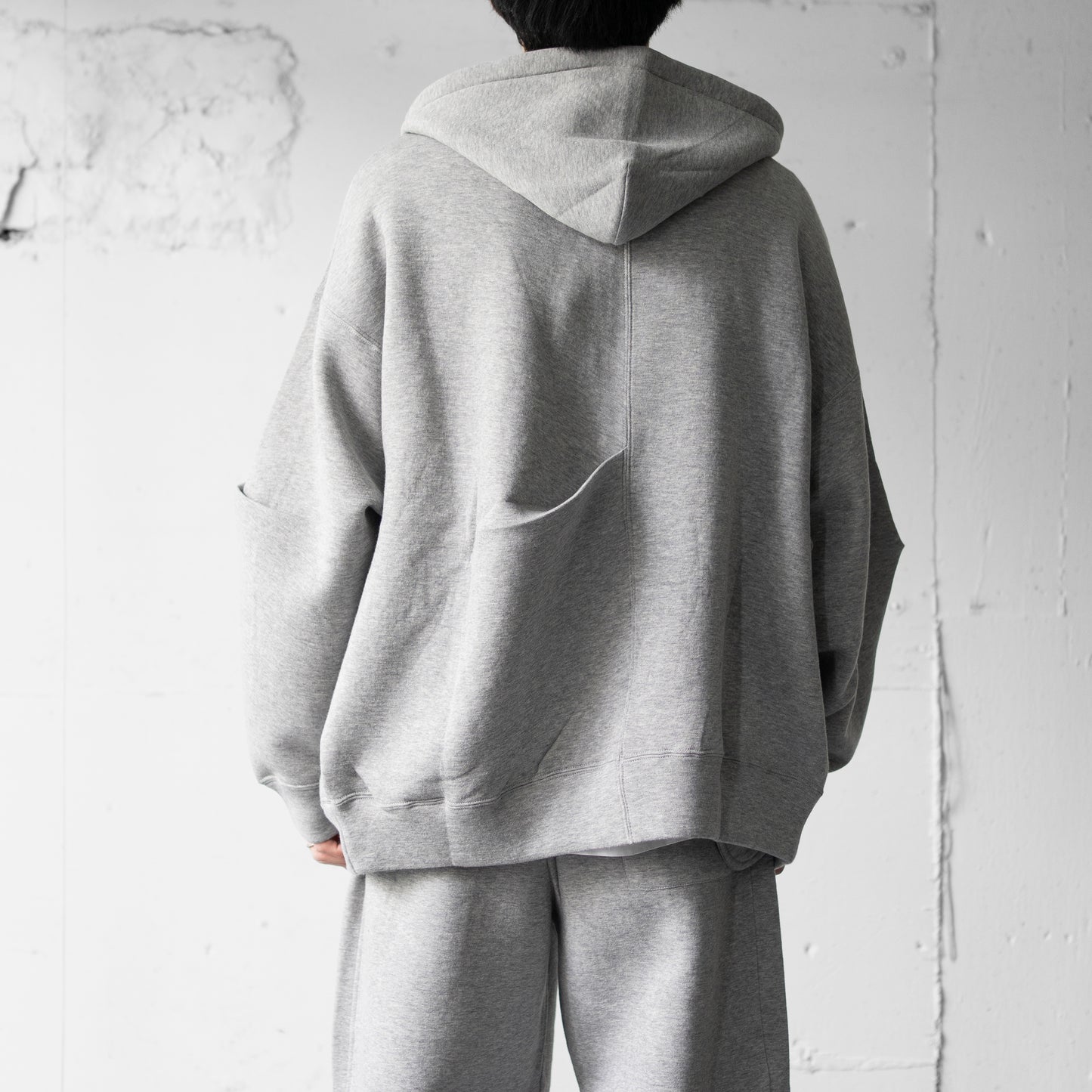 ssstein/ COTTON DOUBLE KNIT TUCKED ZIP HOODY "TOP GREY"