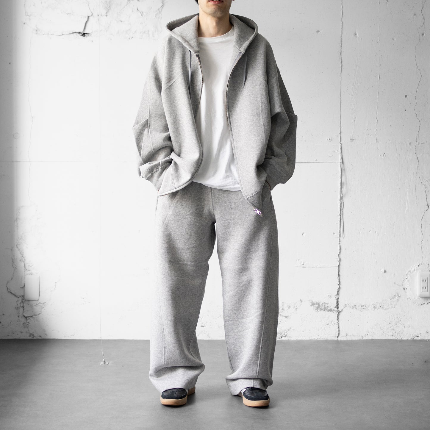 ssstein/ COTTON DOUBLE KNIT TUCKED ZIP HOODY "TOP GREY"