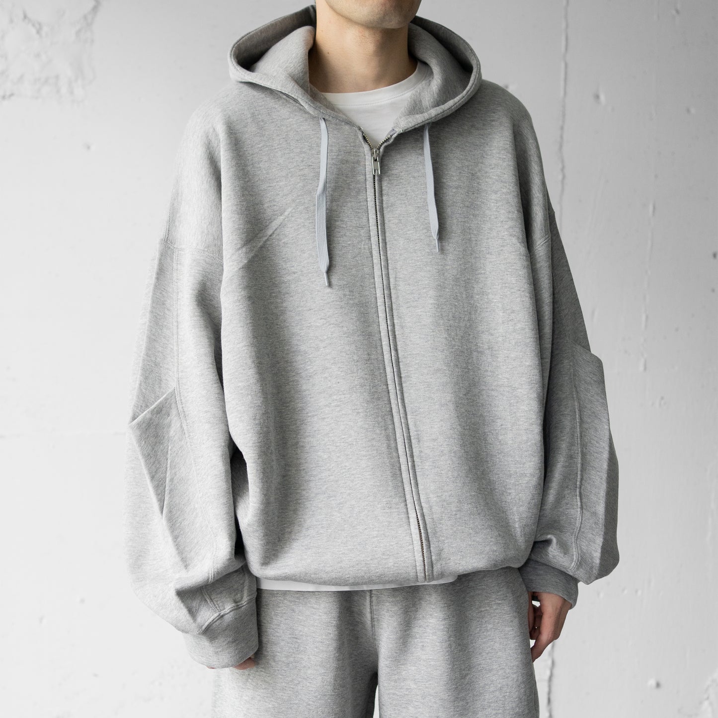 ssstein/ COTTON DOUBLE KNIT TUCKED ZIP HOODY "TOP GREY"