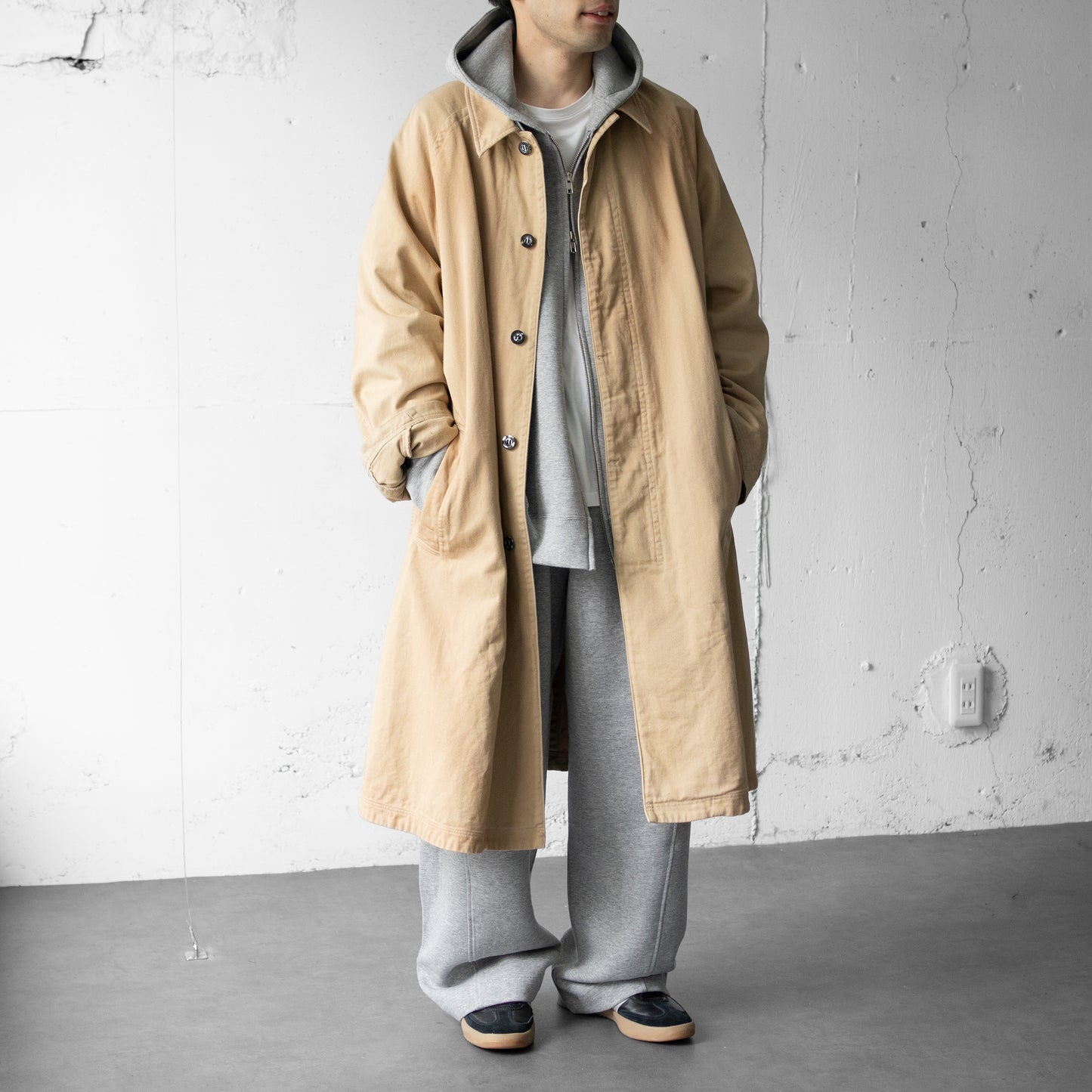 ssstein/ COTTON DOUBLE KNIT TUCKED ZIP HOODY "TOP GREY"