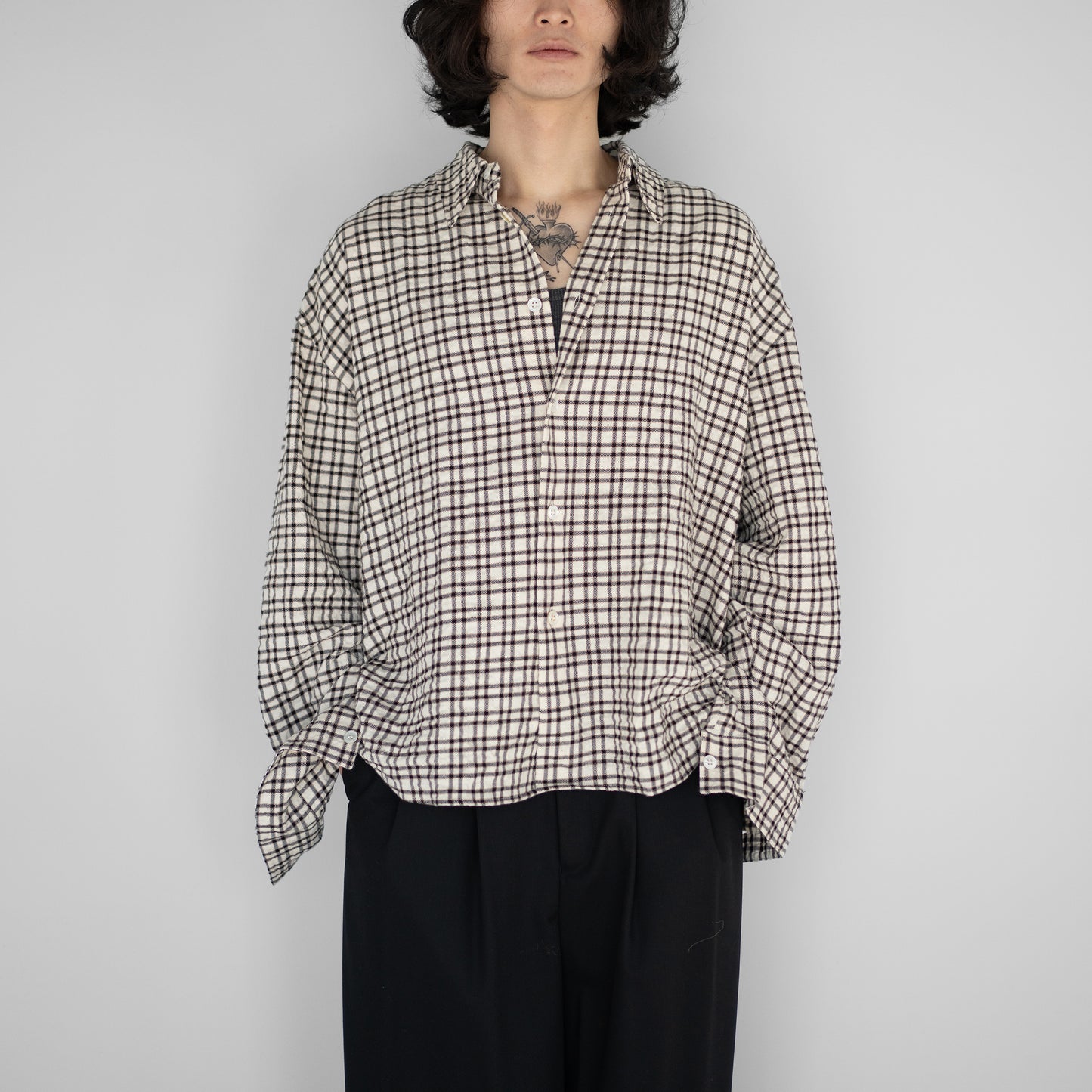 STUDIO NICHOLSON/ LONG SLEEVE SHIRT "CANVAS/BLACK CHECK"