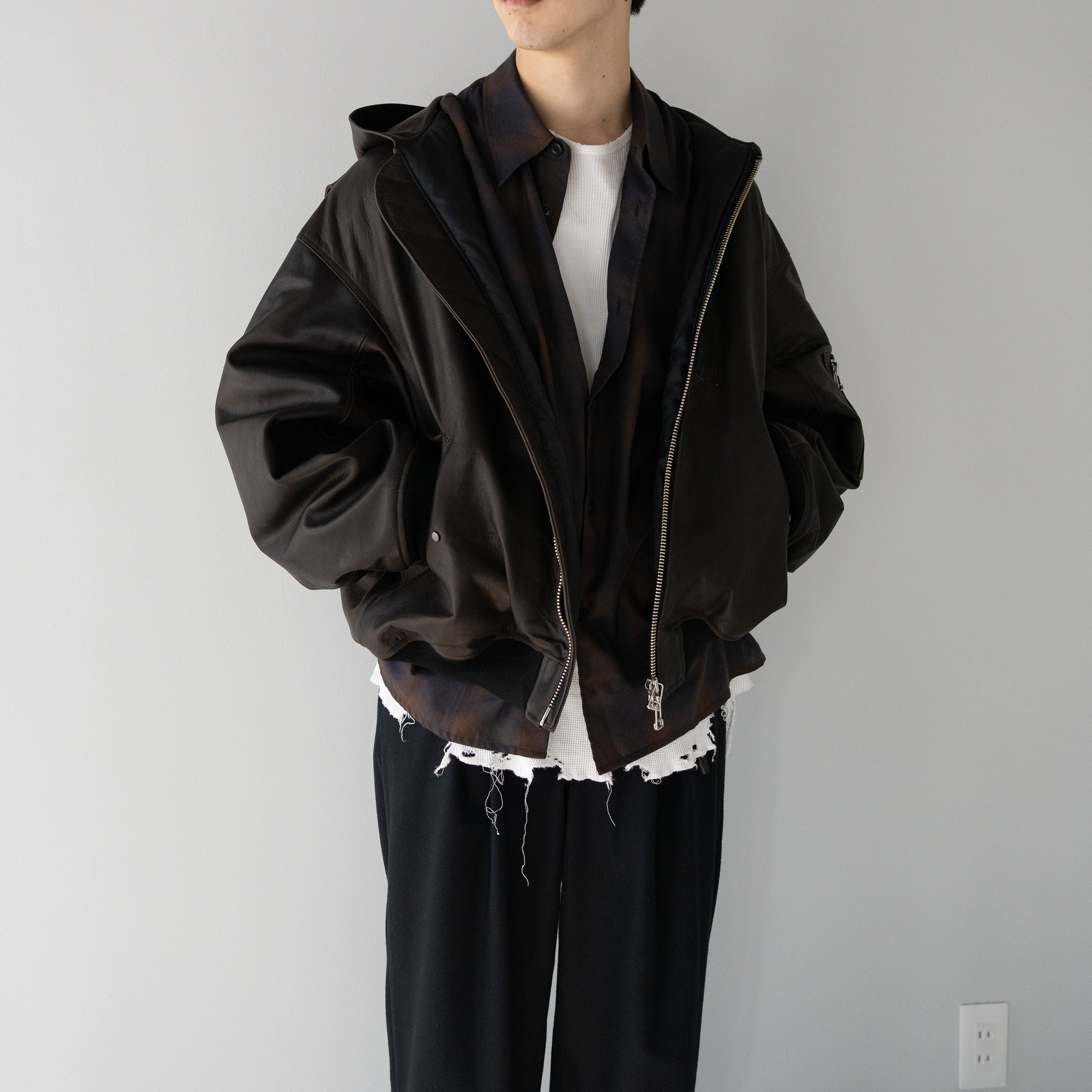 ROTOL/ LEATHER BOMBER JACKET 