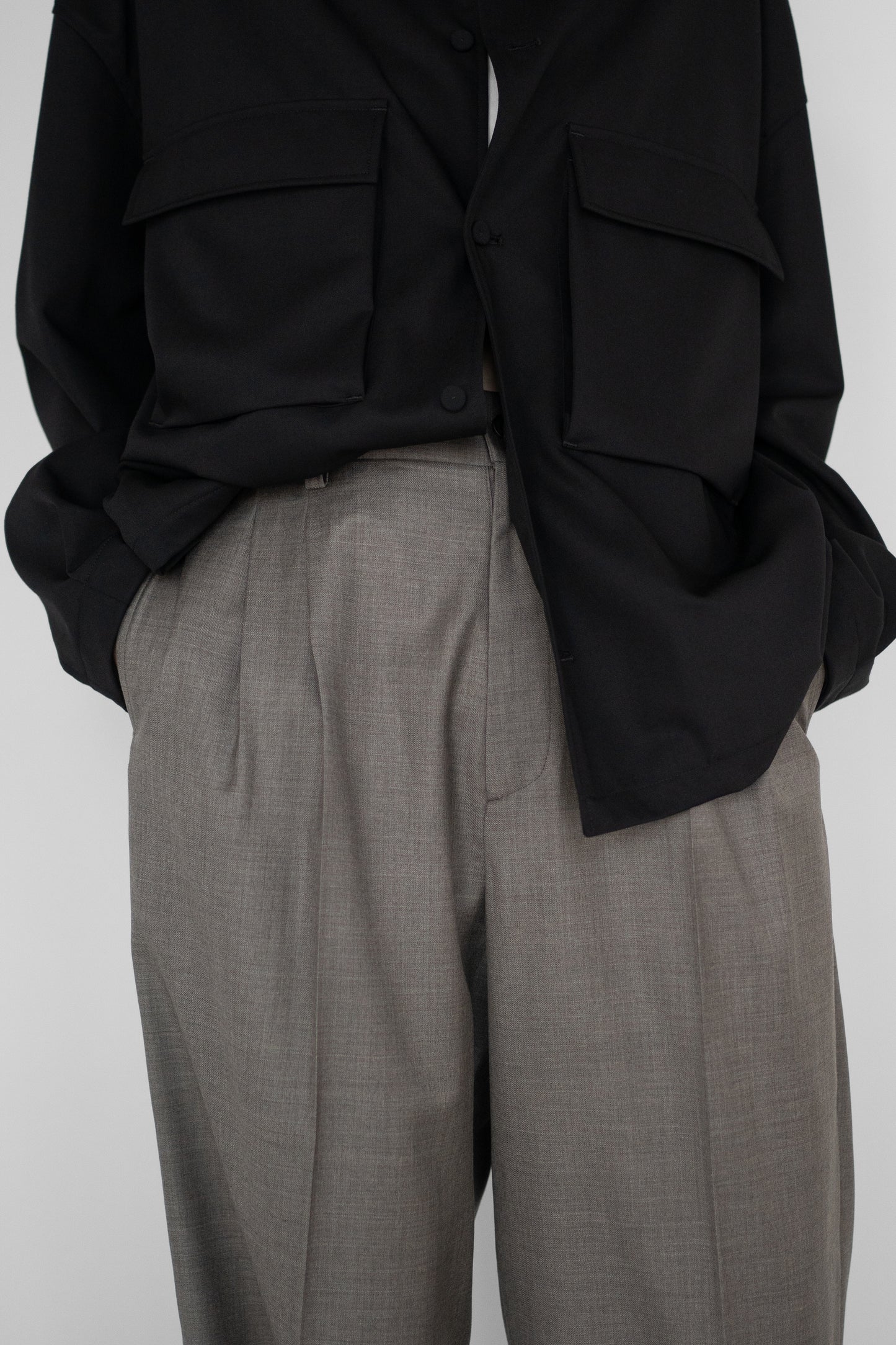 ssstein/ EXTRA FINE WOOL EASY LONG WIDE TROUSERS "GREIGE"