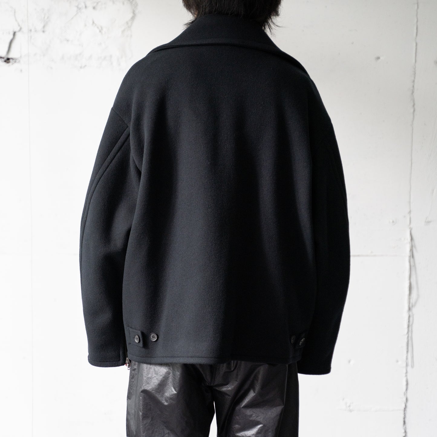 YOKE/ MELTON STAND COLLAR ZIP BLOUSON "BLACK"