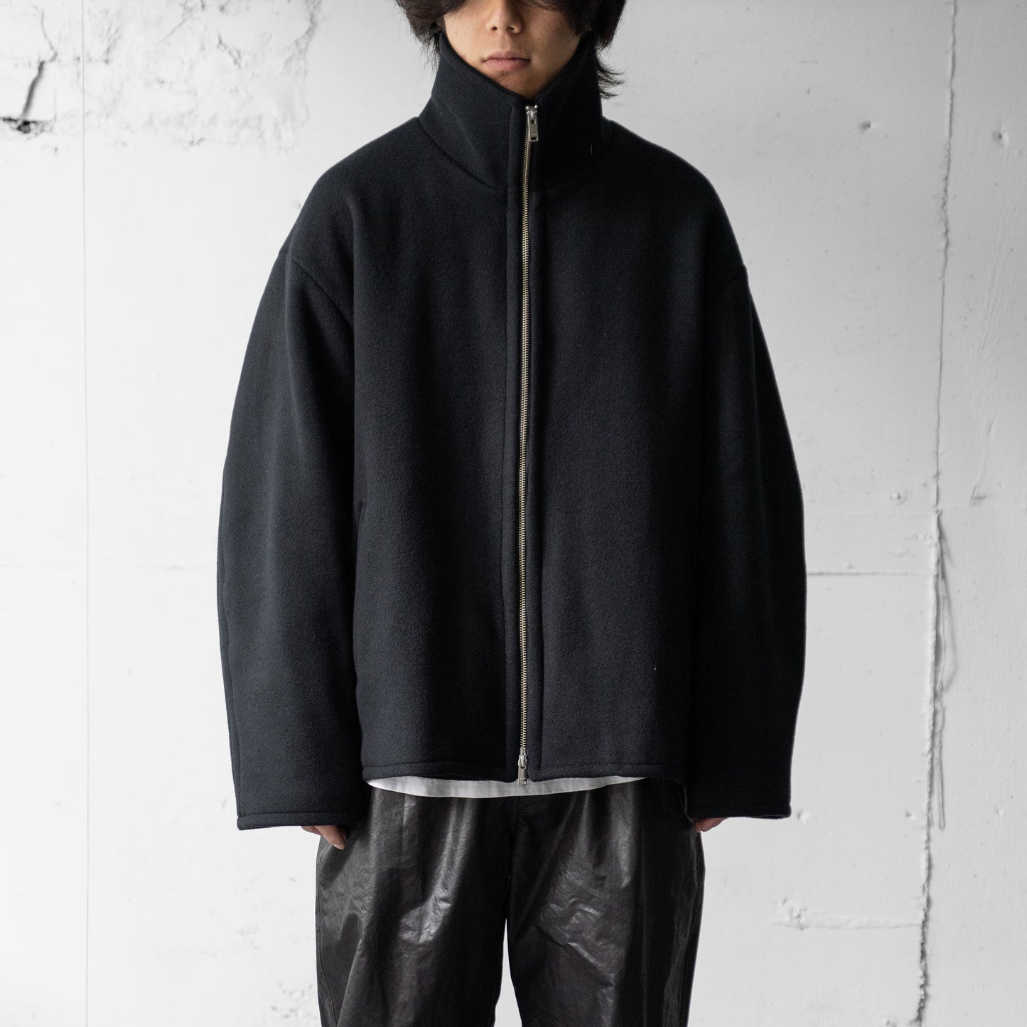 YOKE/ MELTON STAND COLLAR ZIP BLOUSON "BLACK"