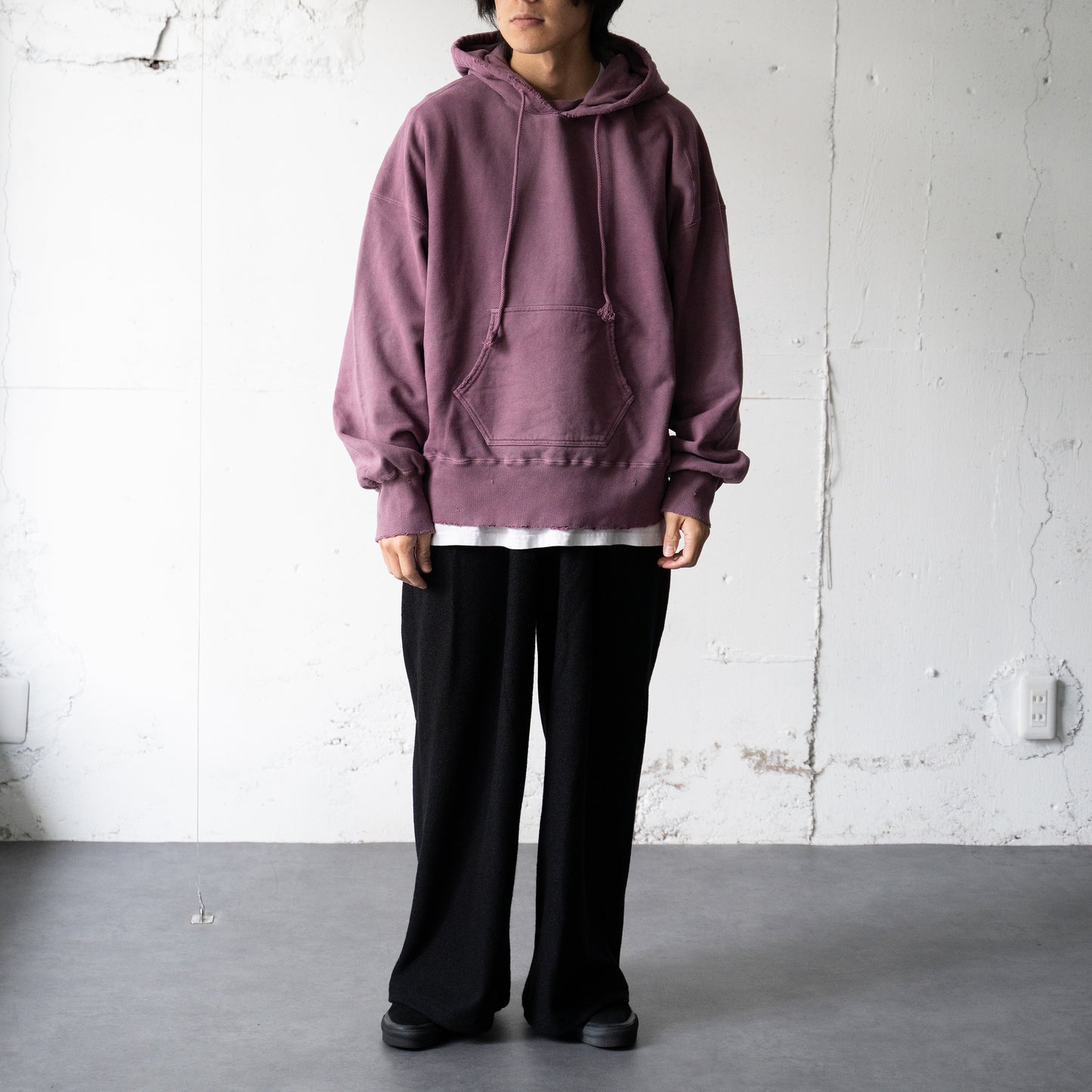 ANCELLM / DYED DAMAGE HOODIE "CHERRY"