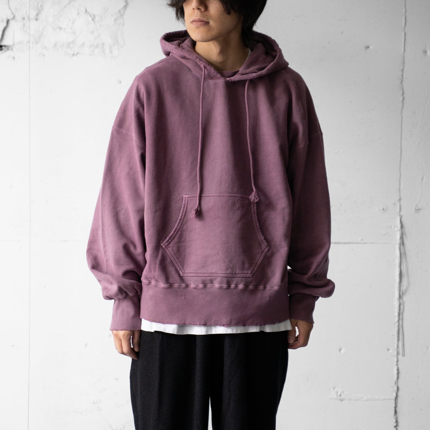 ANCELLM / DYED DAMAGE HOODIE "CHERRY"