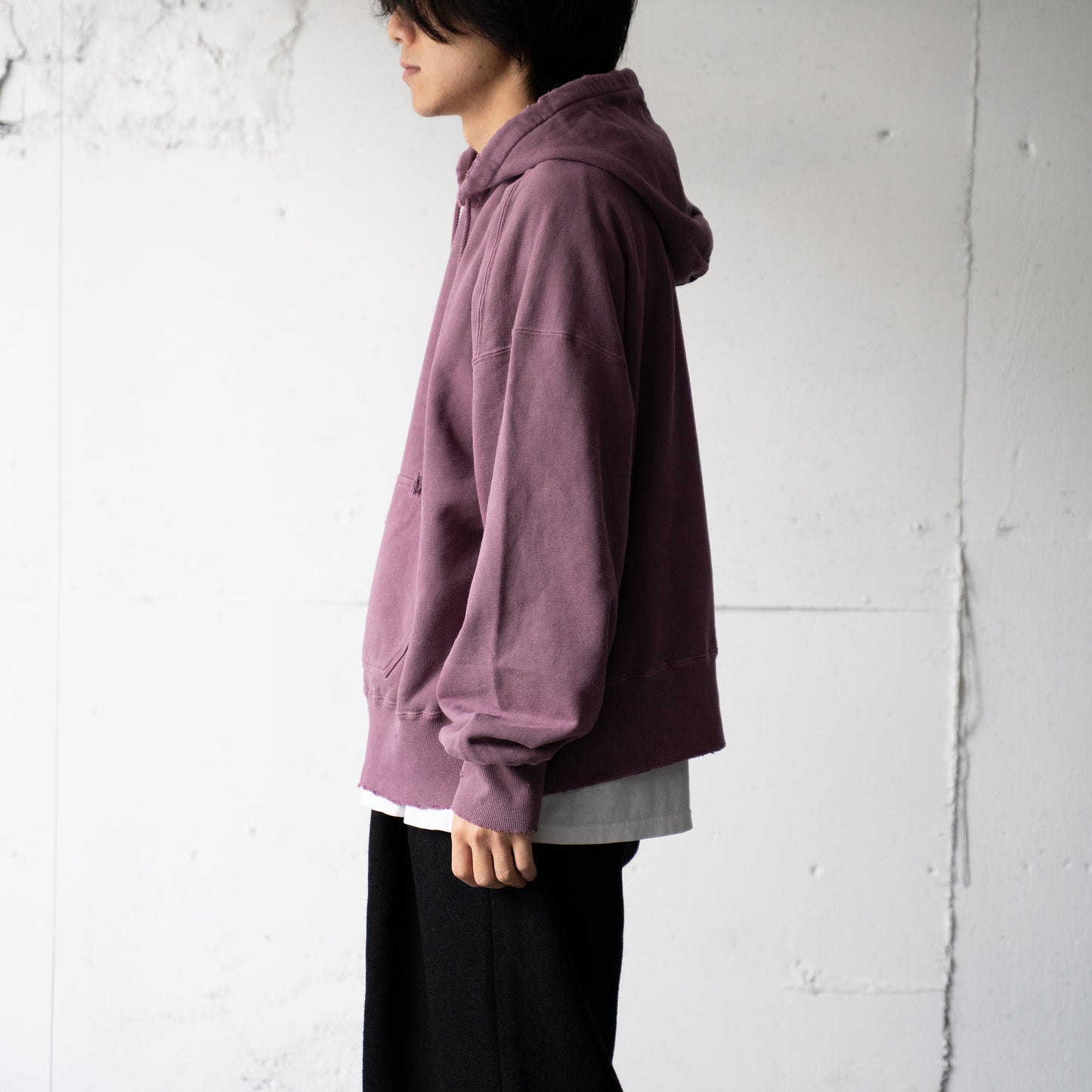 ANCELLM / DYED DAMAGE HOODIE "CHERRY"