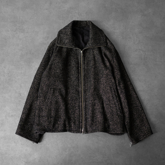 YOKE/ TWEED STAND COLLAR ZIP BLOUSON "BLACK"