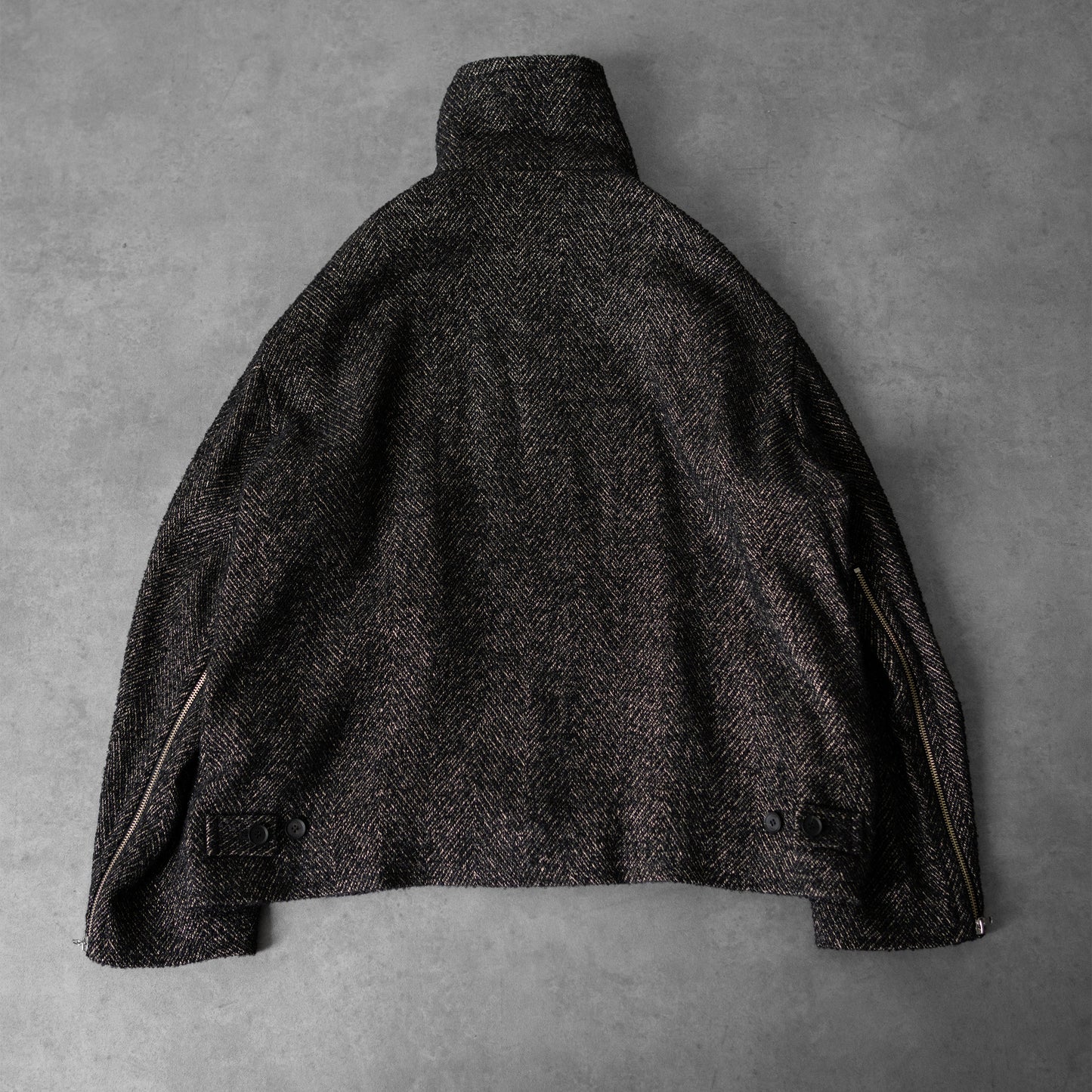 YOKE/ TWEED STAND COLLAR ZIP BLOUSON "BLACK"