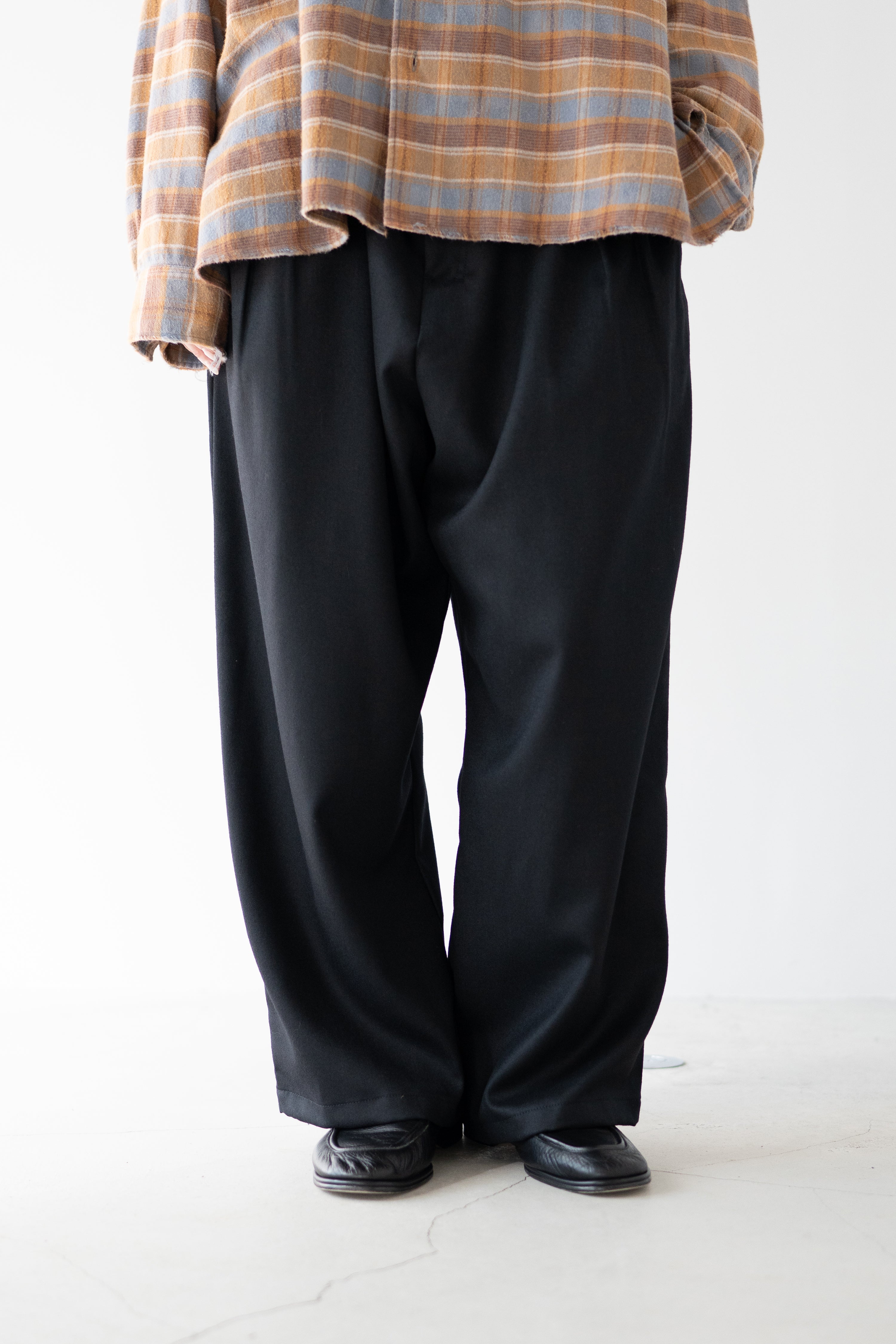 ANCELLM / BELTED WOOL SLACKS 
