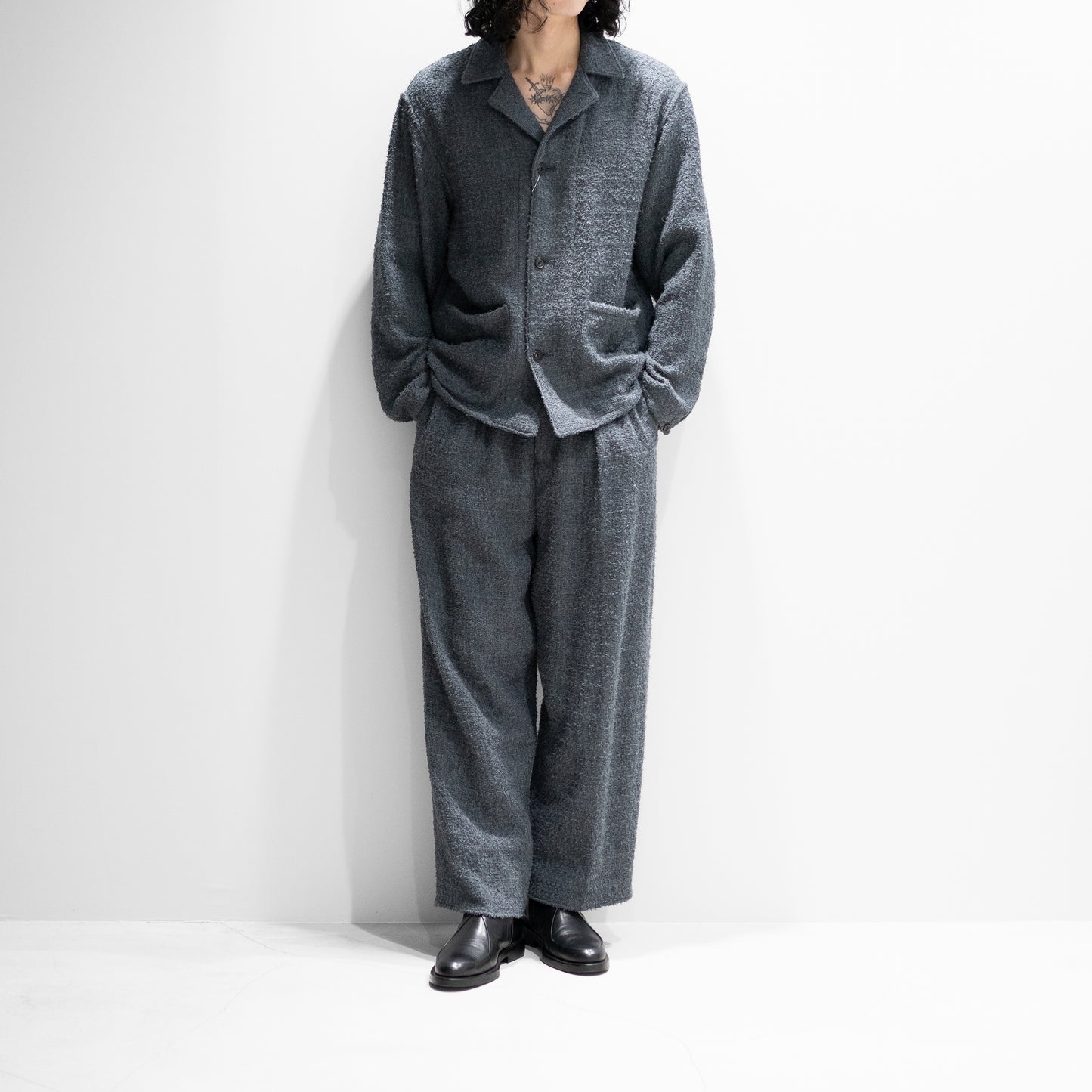 nonnotte/ Draping Elastic In Tuck Wide Trousers "Charcoal Top"