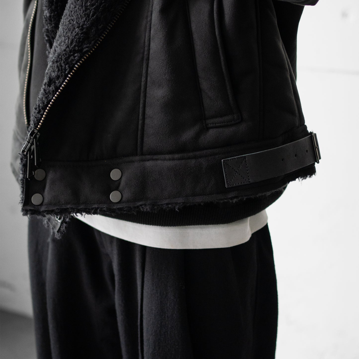 ANCELLM / VEGAN LEATHER BOA ZIP JACKET "BLACK"