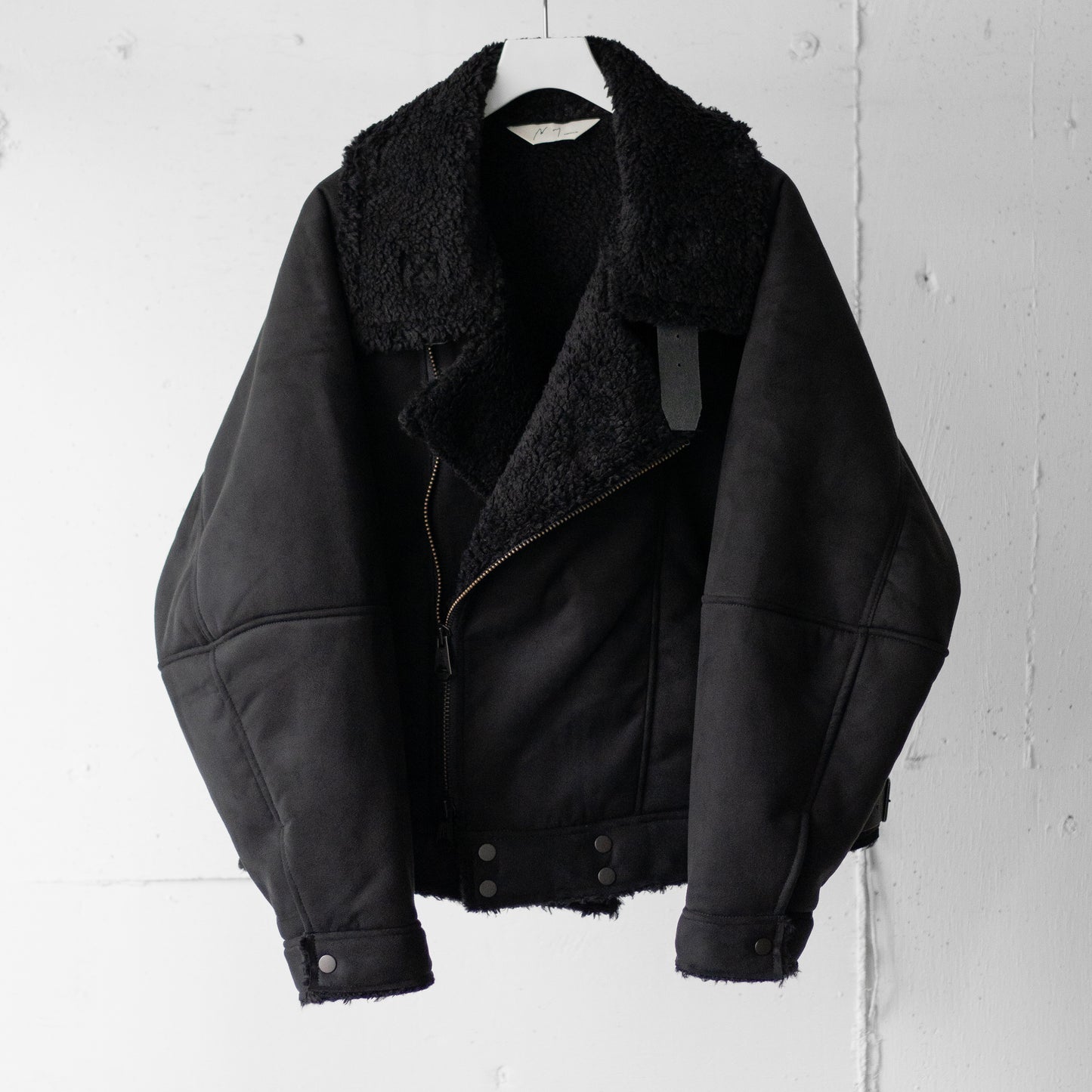 ANCELLM / VEGAN LEATHER BOA ZIP JACKET "BLACK"