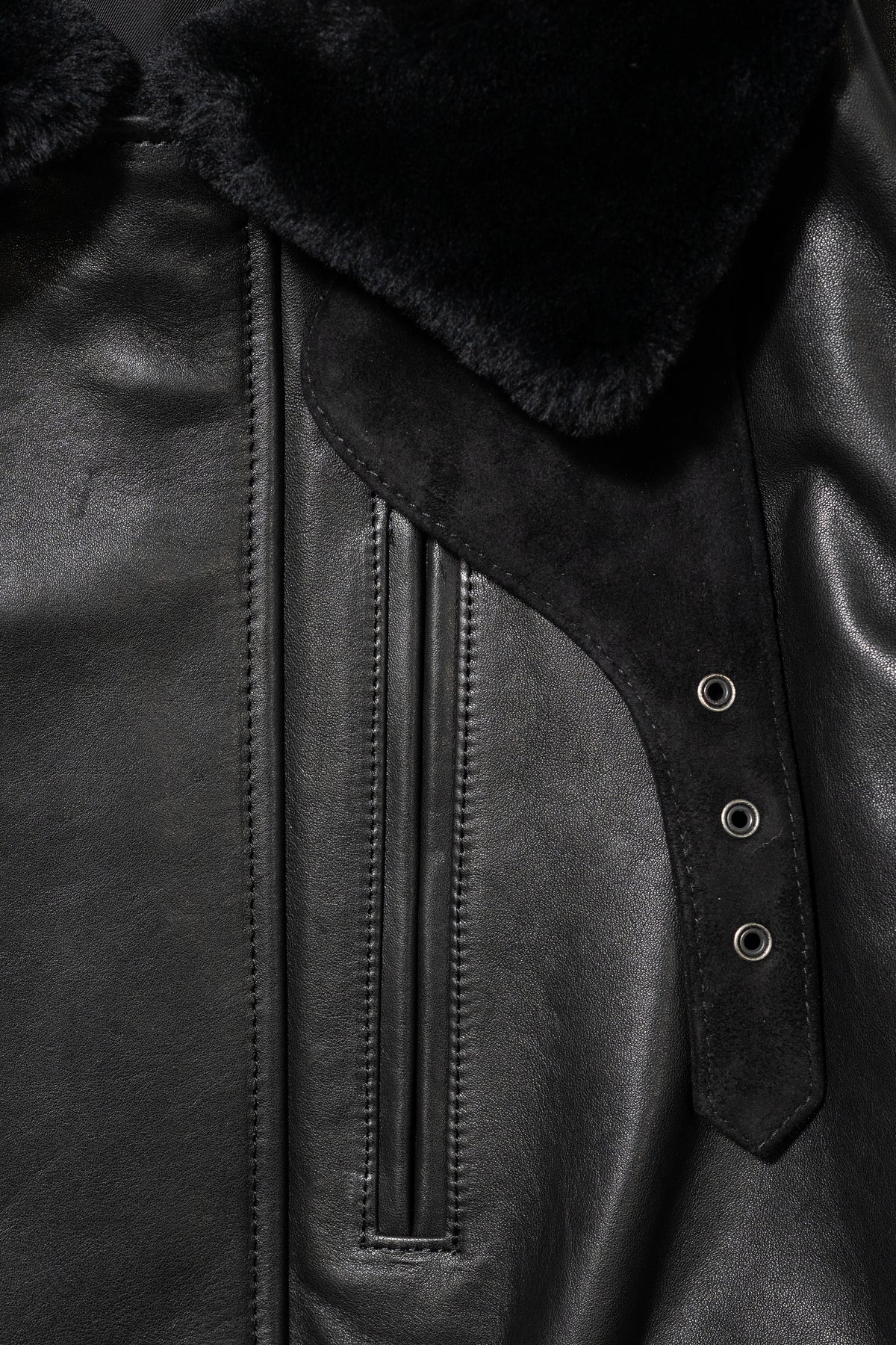ssstein/ MOUTON COLLAR CALF ZIP JACKET "BLACK"