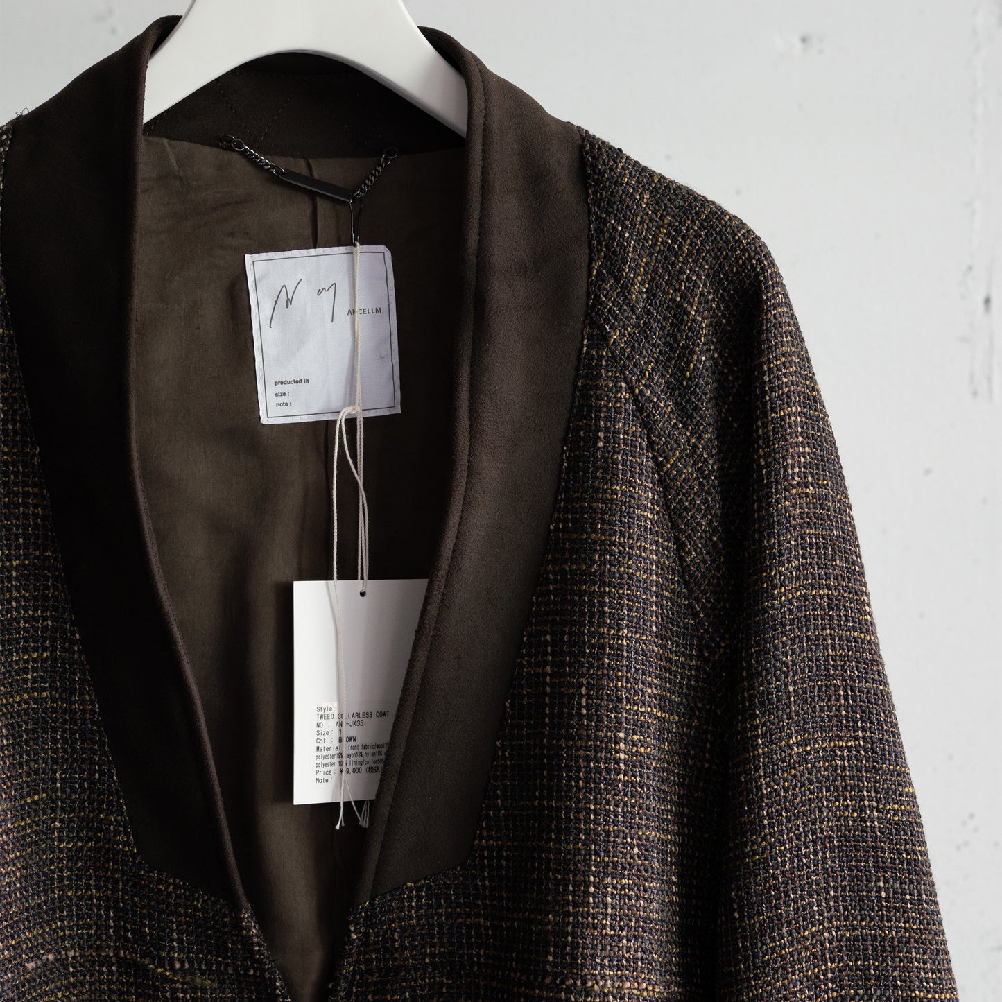 ANCELLM / TWEED COLLARLESS COAT "BROWN"