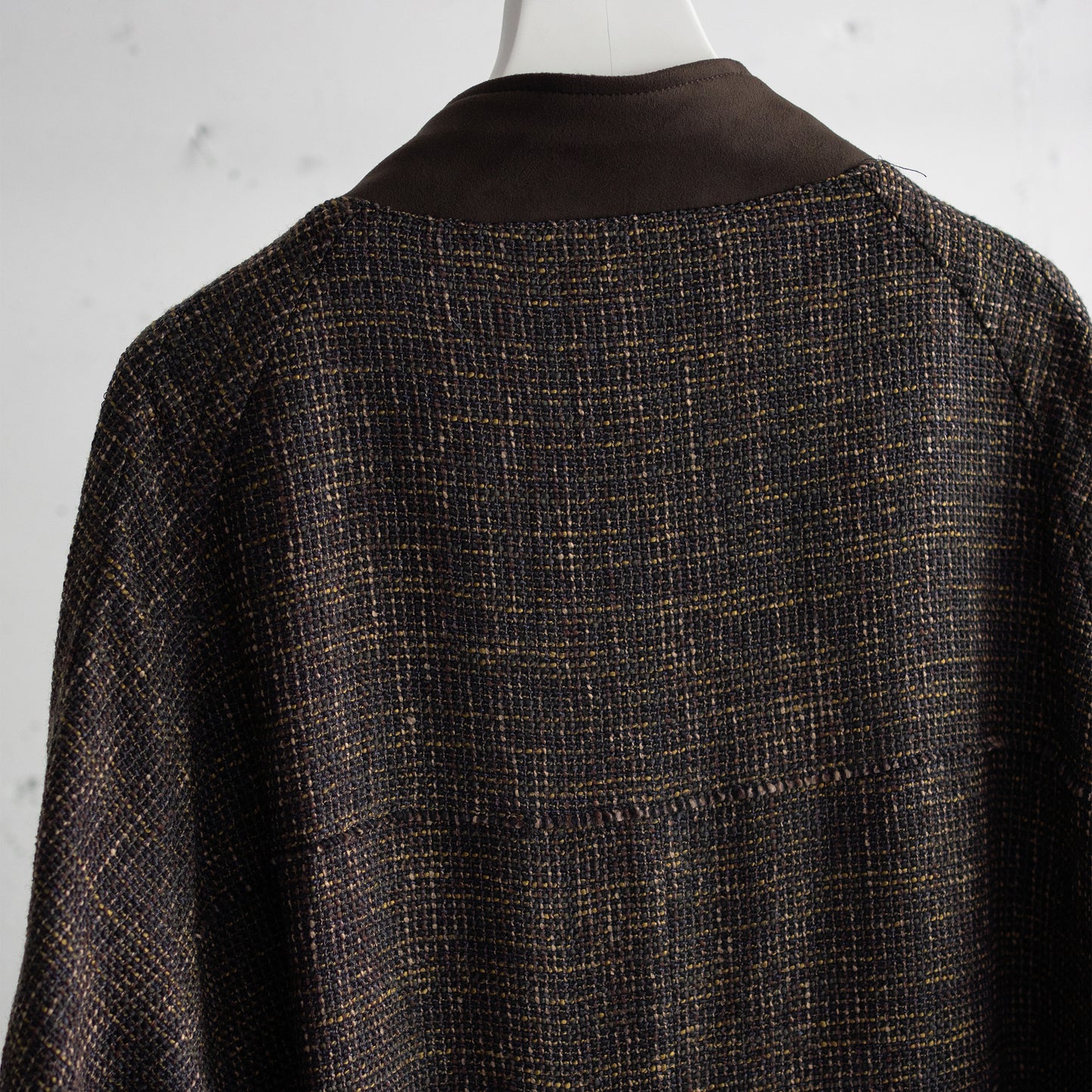 ANCELLM / TWEED COLLARLESS COAT "BROWN"