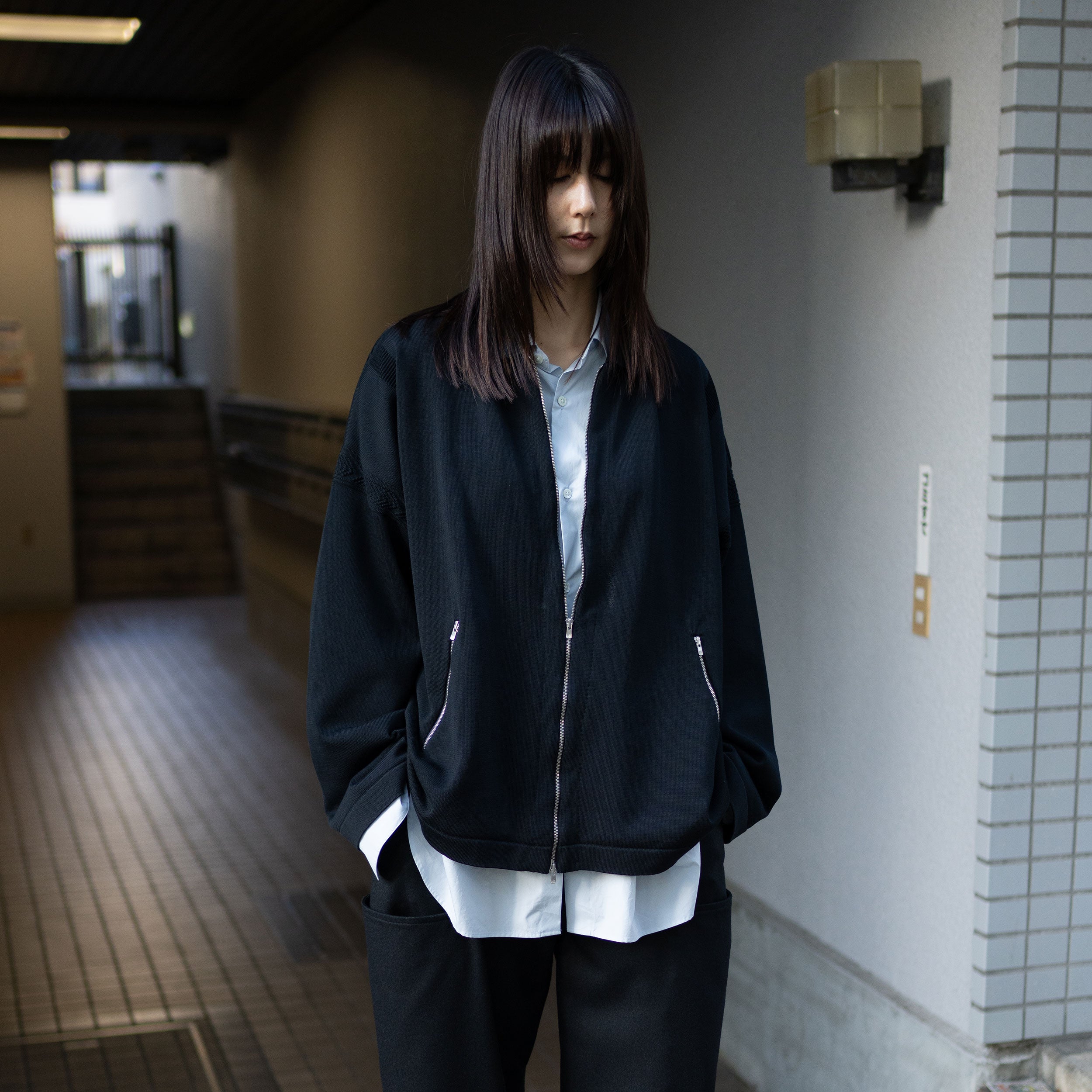 YASHIKI ヤシキ　susuki knit サイズ3 ブラック YASHIKI(ヤシキ) / -ex- Zip up knit blouson 