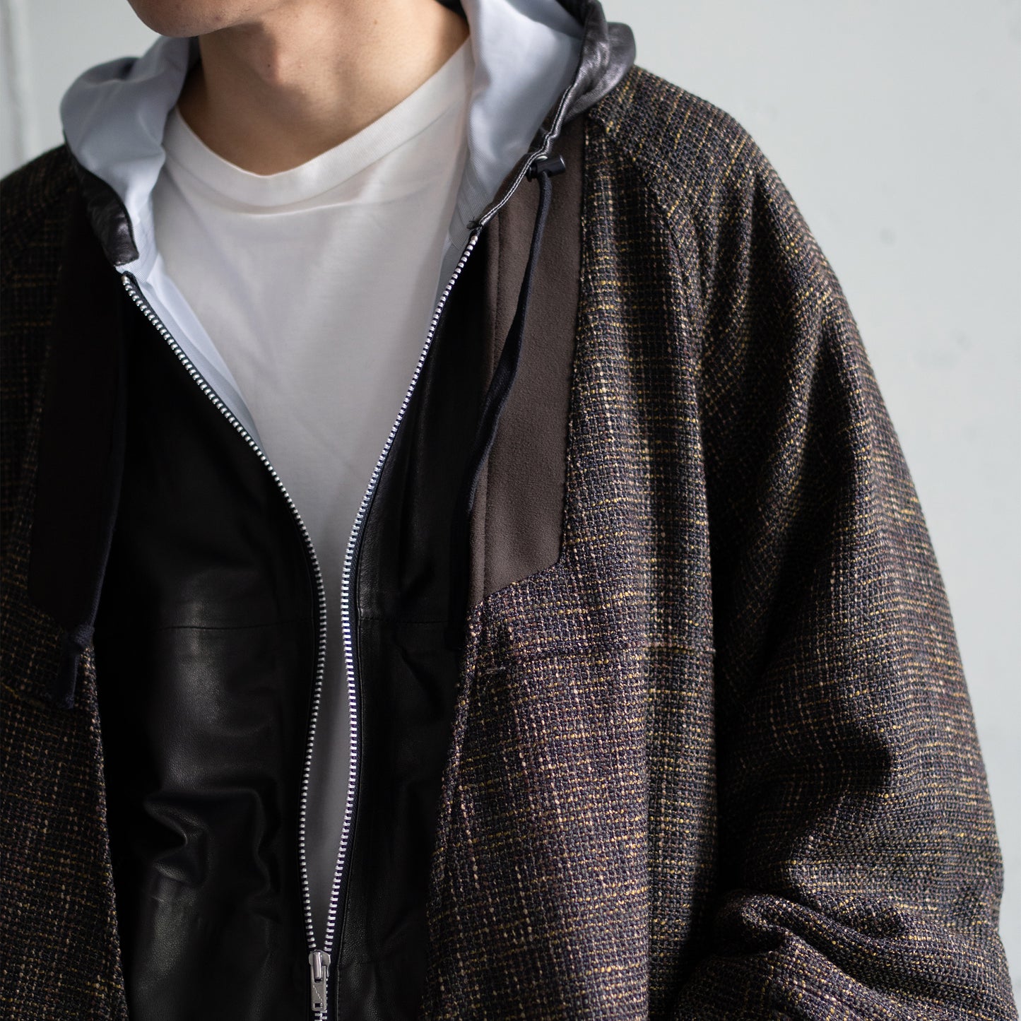 ANCELLM / TWEED COLLARLESS COAT "BROWN"