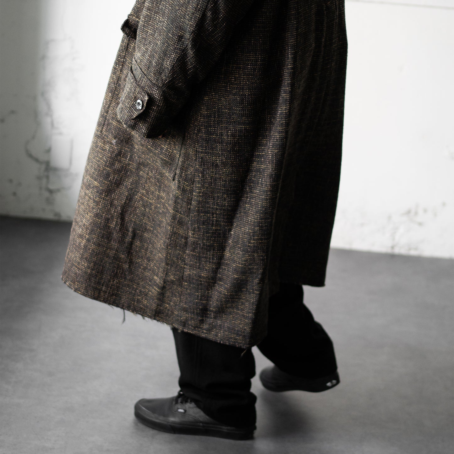 ANCELLM / TWEED COLLARLESS COAT "BROWN"