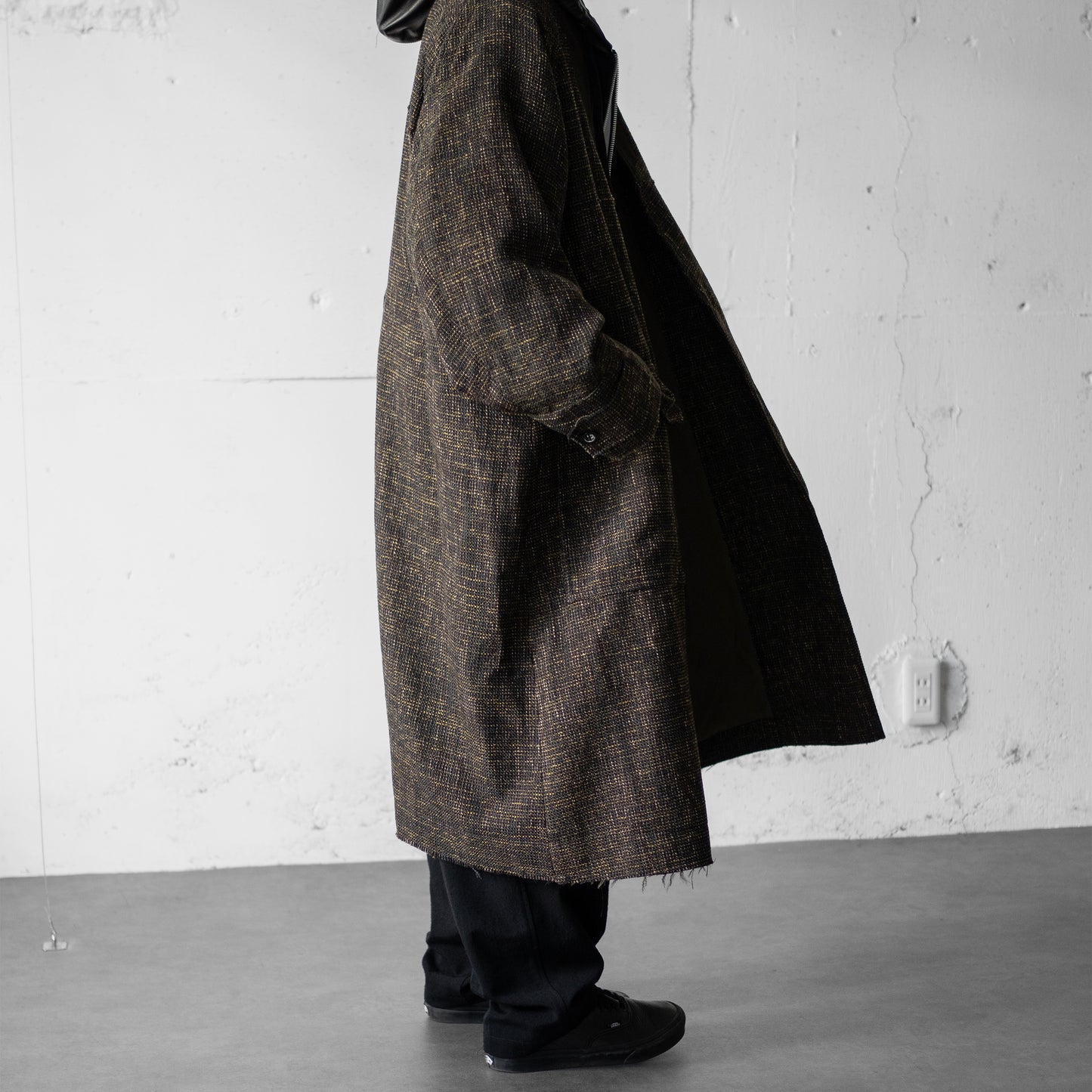 ANCELLM / TWEED COLLARLESS COAT "BROWN"